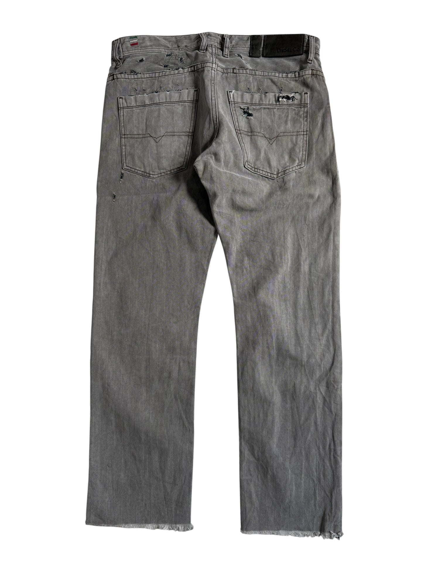 Diesel Braddom Regular Slim Carrot Grey Herringbone Distressed Jeans
