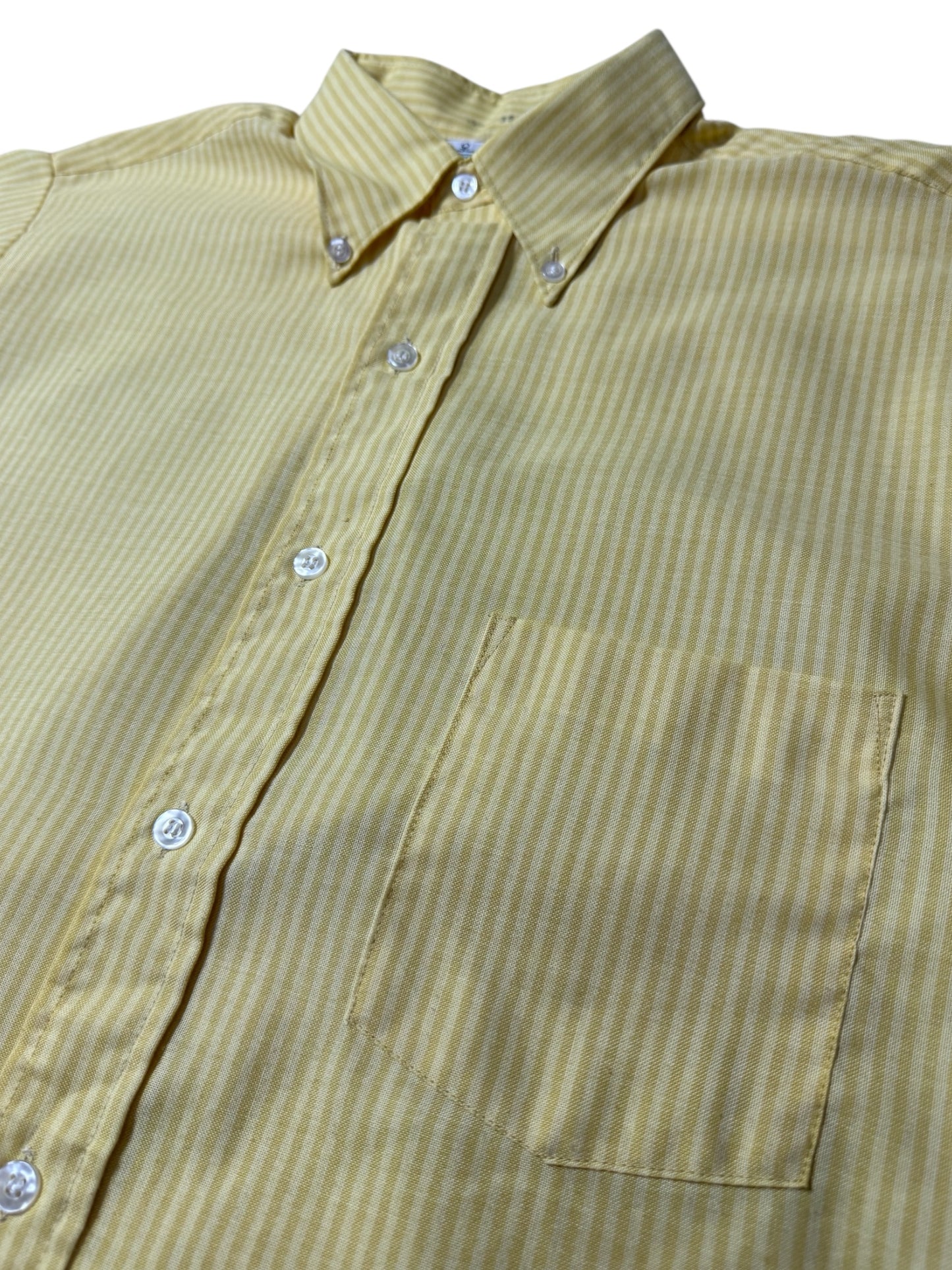 Vintage 1970s Kmart Permanent Press Button-Down Shirt Yellow Stripe
