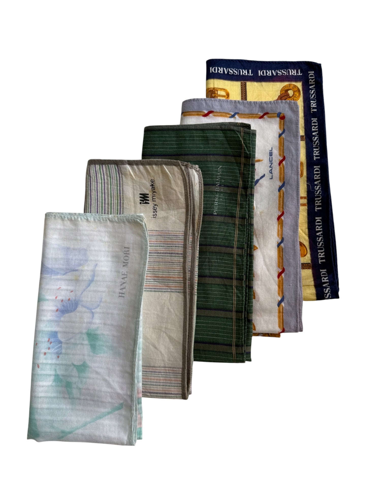 Vintage Handkerchief Lot Trussardi Issey Miyake Pierre Balmain Hanae Mori Lancel