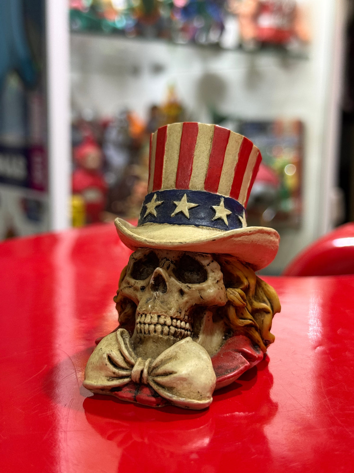 Vintage 1999 Uncle Sam Skull Figurine Resin American Flag Top Hat USA Skeleton
