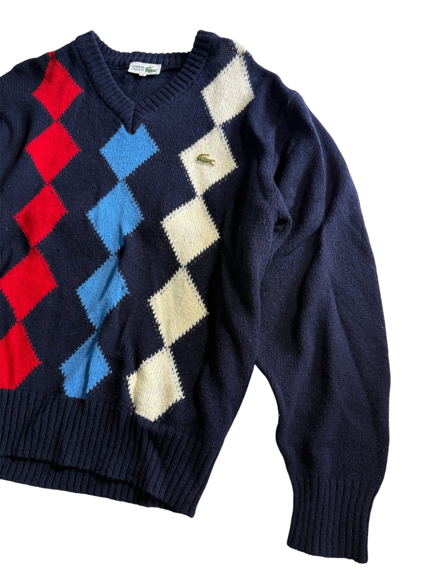 Vintage Chemise Lacoste Argyle V Neck Knit Sweater