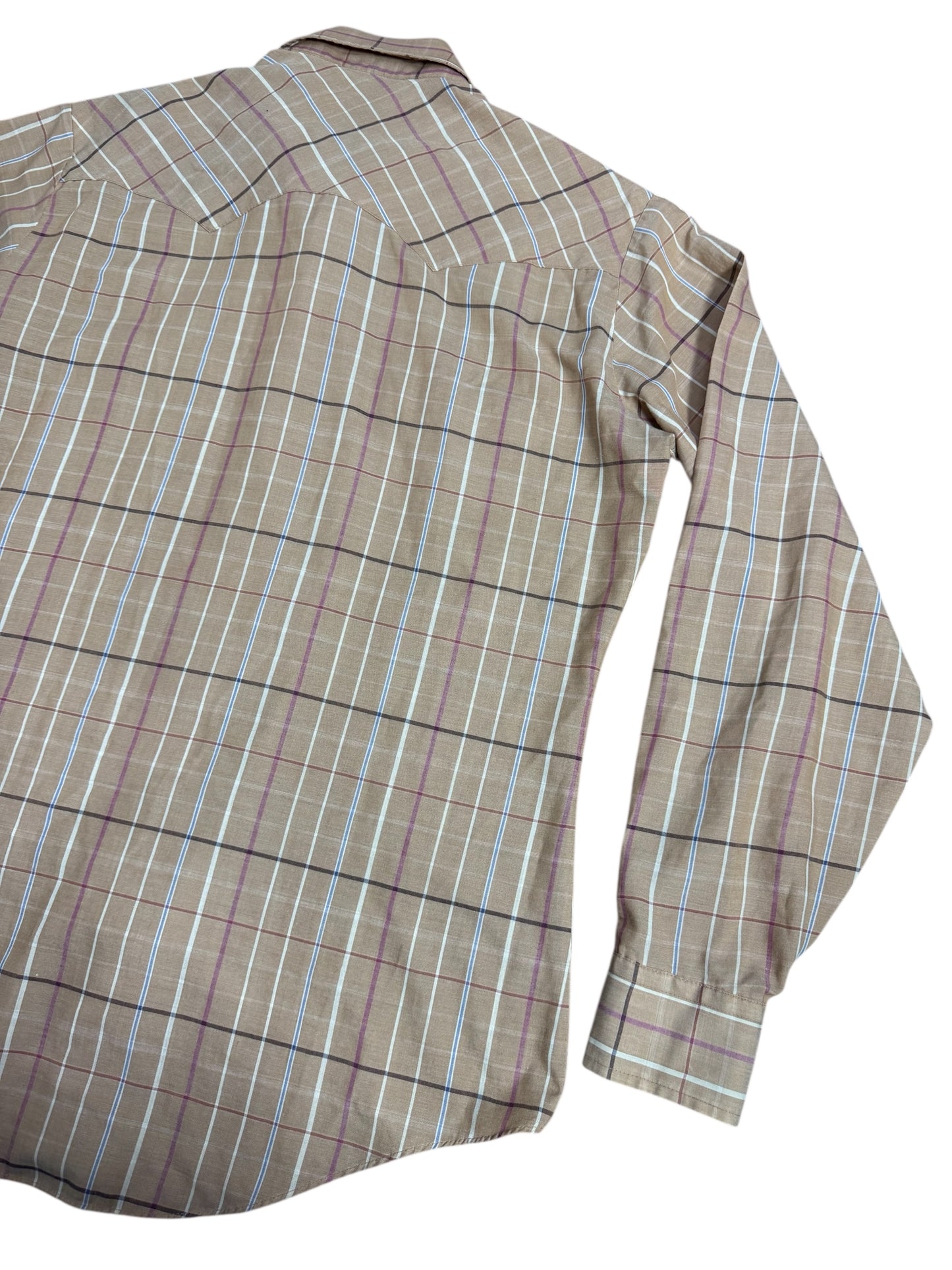 Vintage 1970s-80s Levis Plaid Western Shirt Tan Pearl Snap