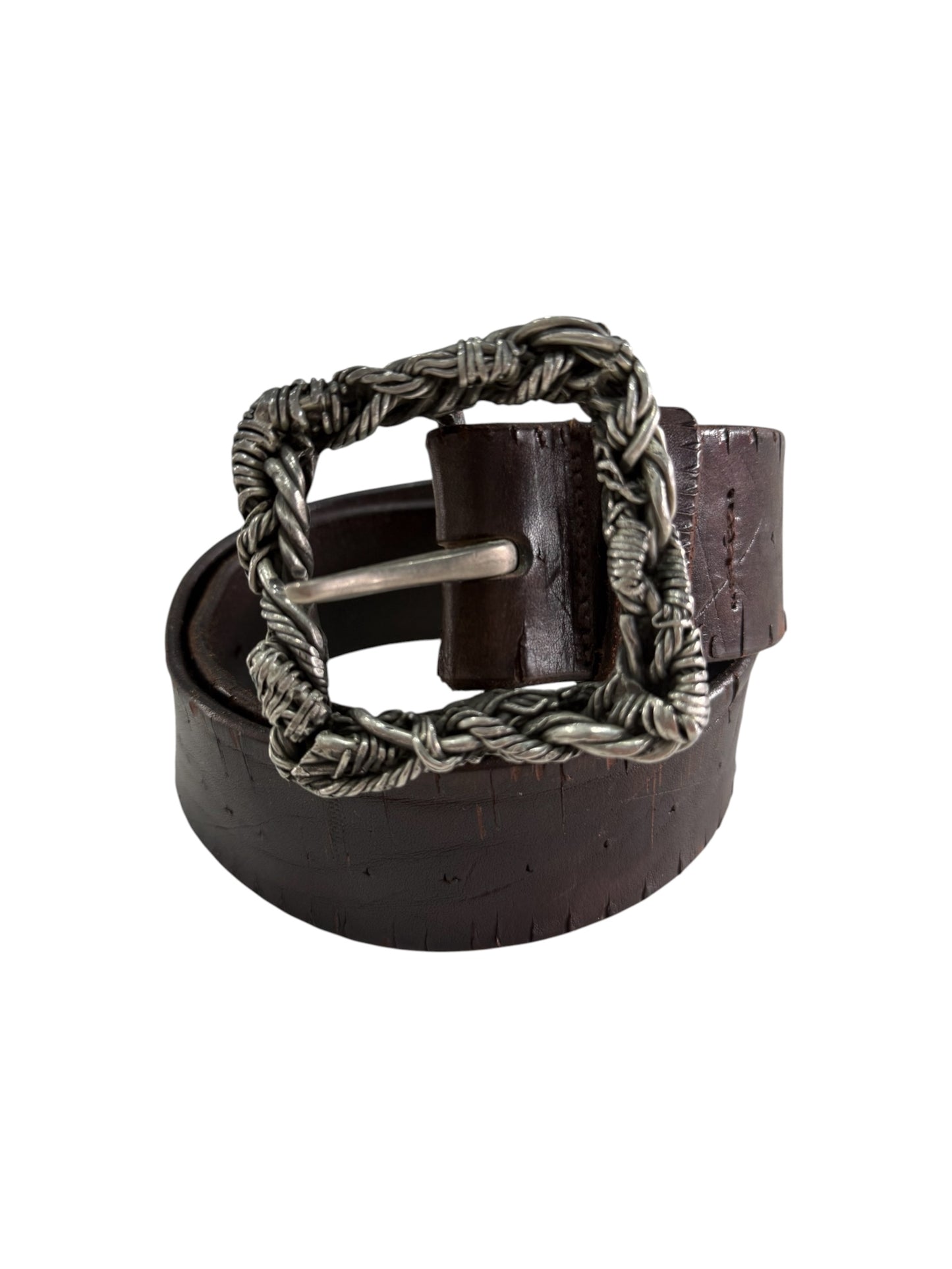 Vintage Steve Norelli Bridle Leather Belt Solid Pewter Buckle Made in England