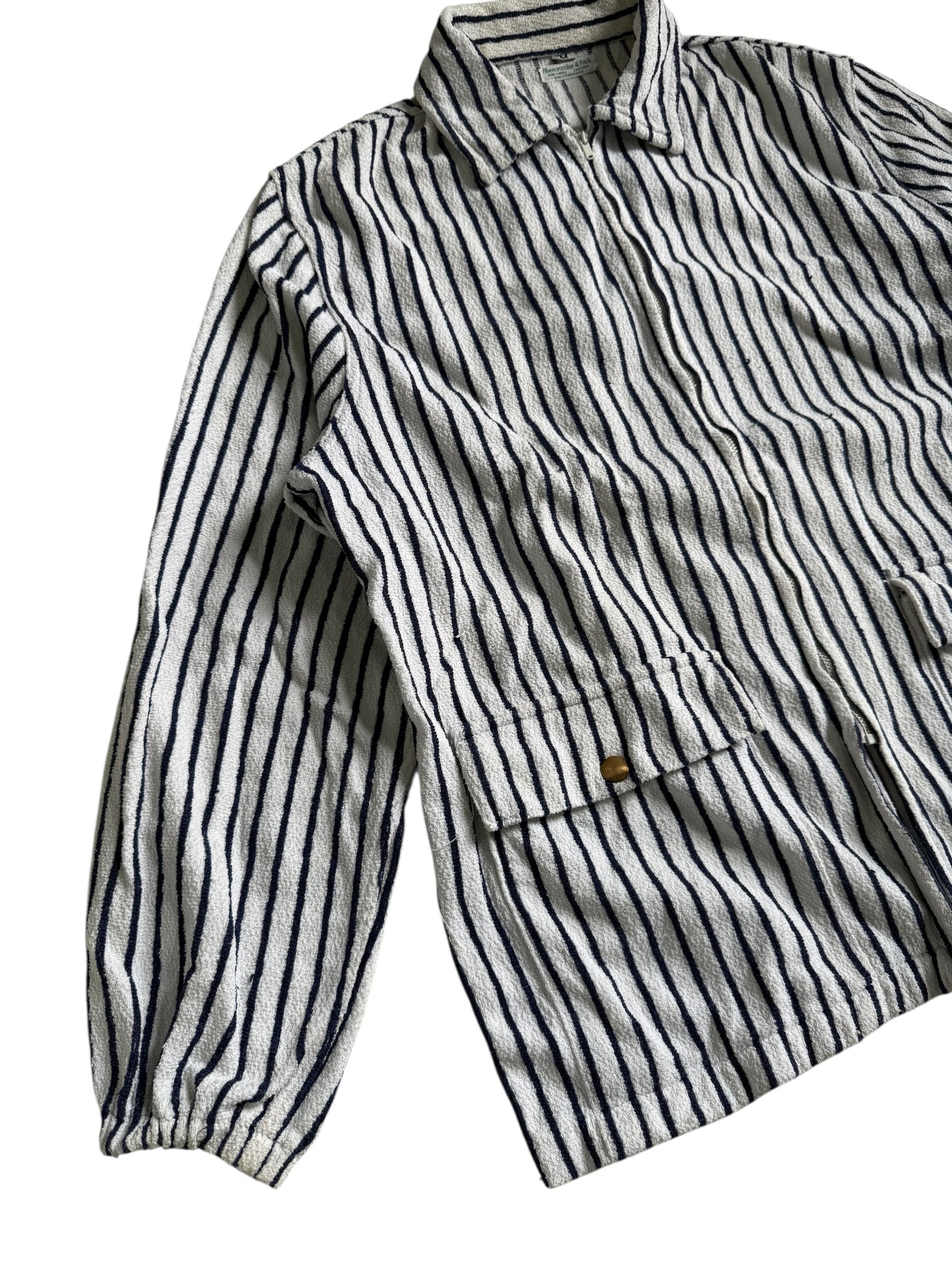 Vintage 1960s 70s Abercrombie & Fitch Terry Cloth Striped Zip Jacket