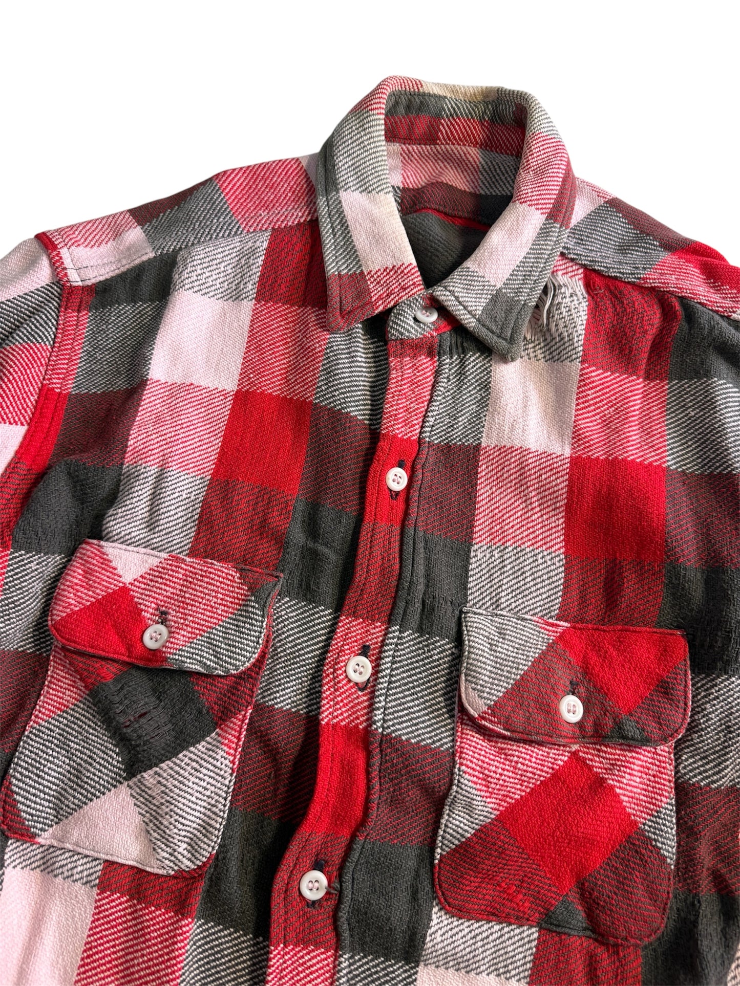 Vintage Distressed Plaid Flannel Shirt