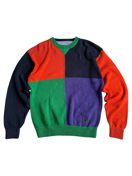 Vintage 1990s Tommy Hilfiger Color Block Heavy Knit Sweater