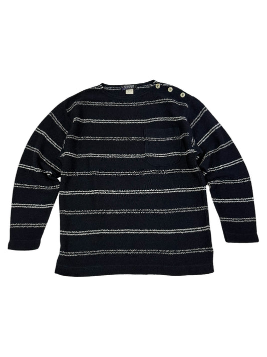 Vintage Andrea Fenzi Messer Fritz Striped Sweater Knit Button Shoulder Pocket Italy