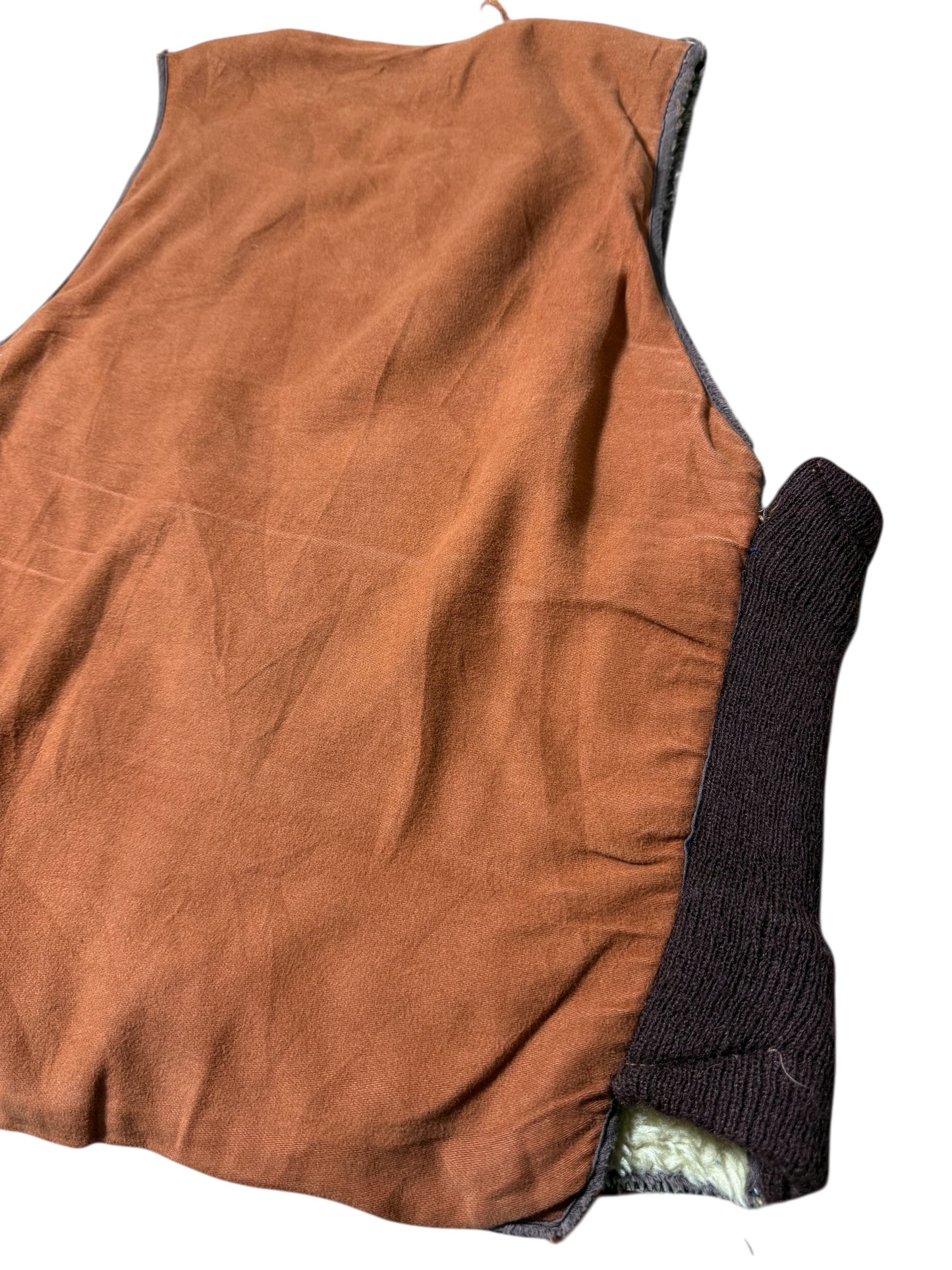 Vintage Shearling Lined Workwear Vest 1950s 1960s Brown Zip Front