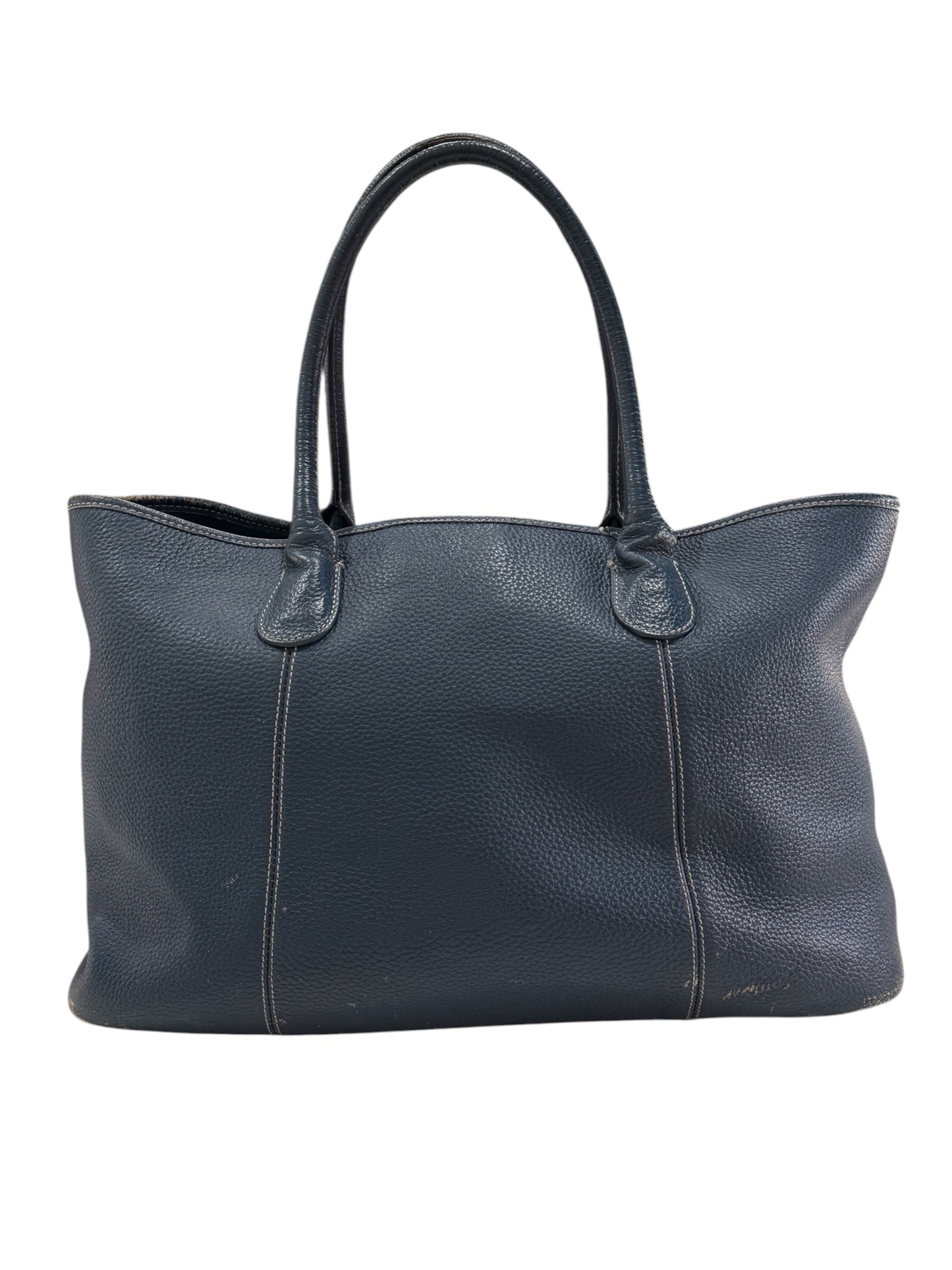 Beams Heart Navy Pebbled Leather Tote Bag Large Shopper Shoulder Bag