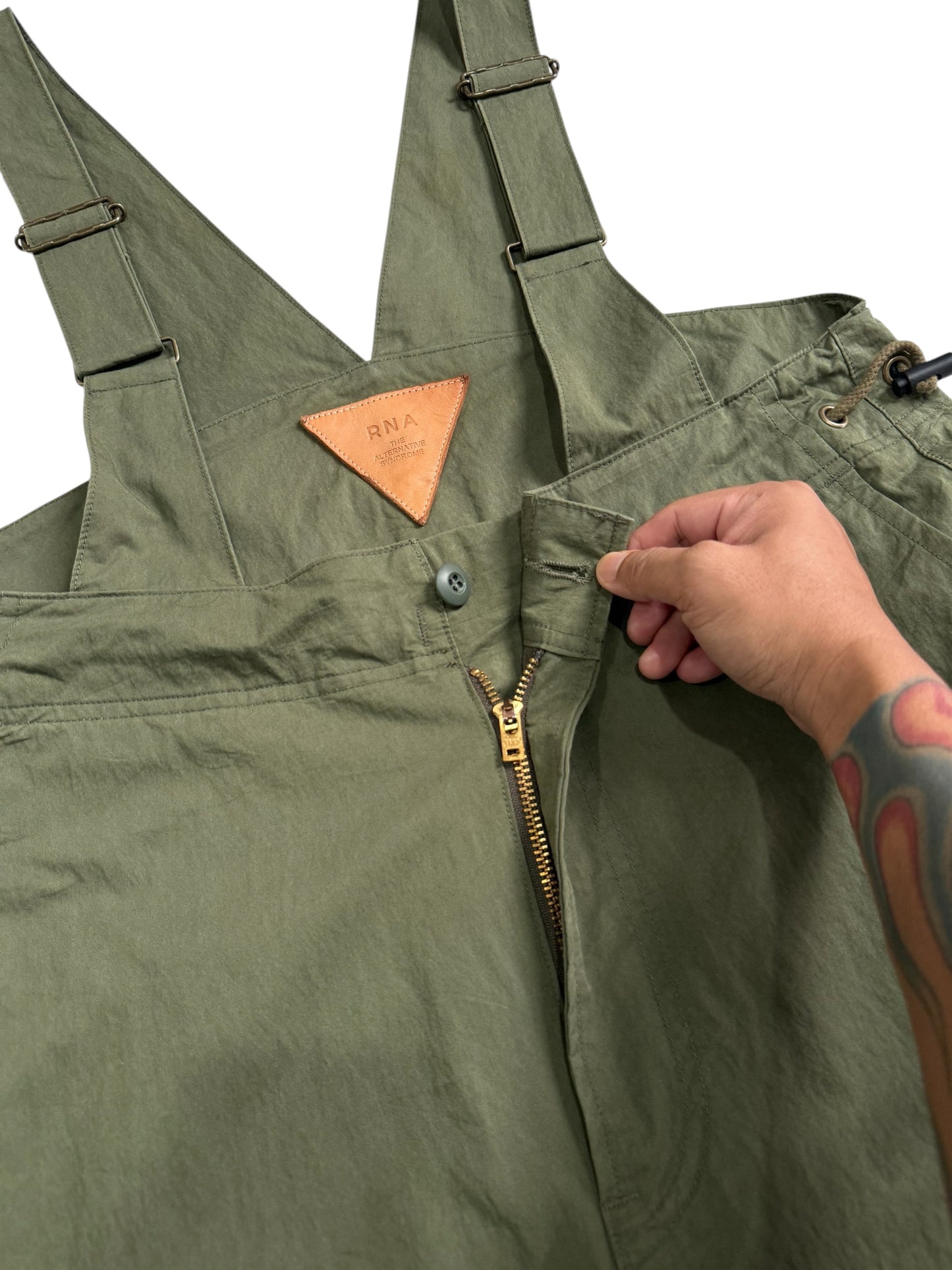 RNA The Alternative Syndrome Adjustable Military Bib Overalls Olive Green Wide Leg