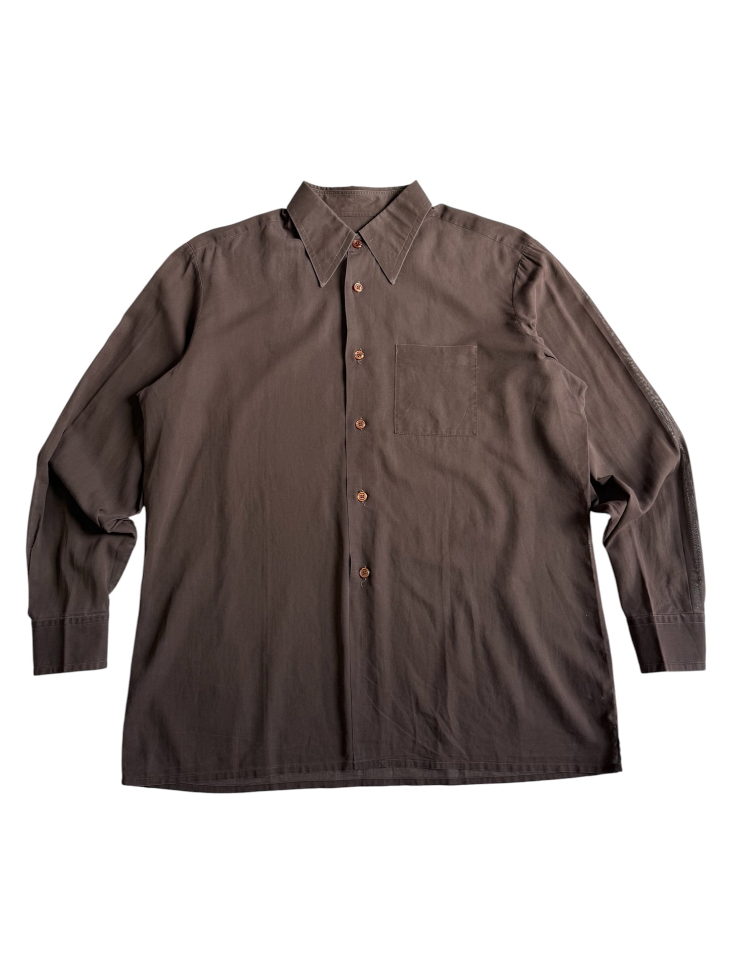 Vintage 1960s Pierre Cardin Paris Brown Cotton Dress Shirt French Designer