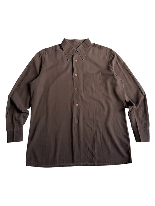 Vintage 1960s Pierre Cardin Paris Brown Cotton Dress Shirt French Designer