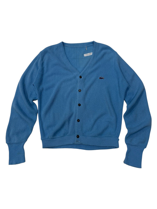 Vintage 1970s Izod Lacoste Blue Cardigan Mens Grandpacore Preppy USA Sweater