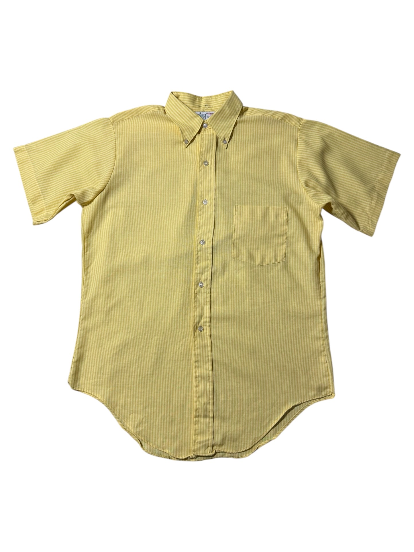 Vintage 1970s Kmart Permanent Press Button-Down Shirt Yellow Stripe