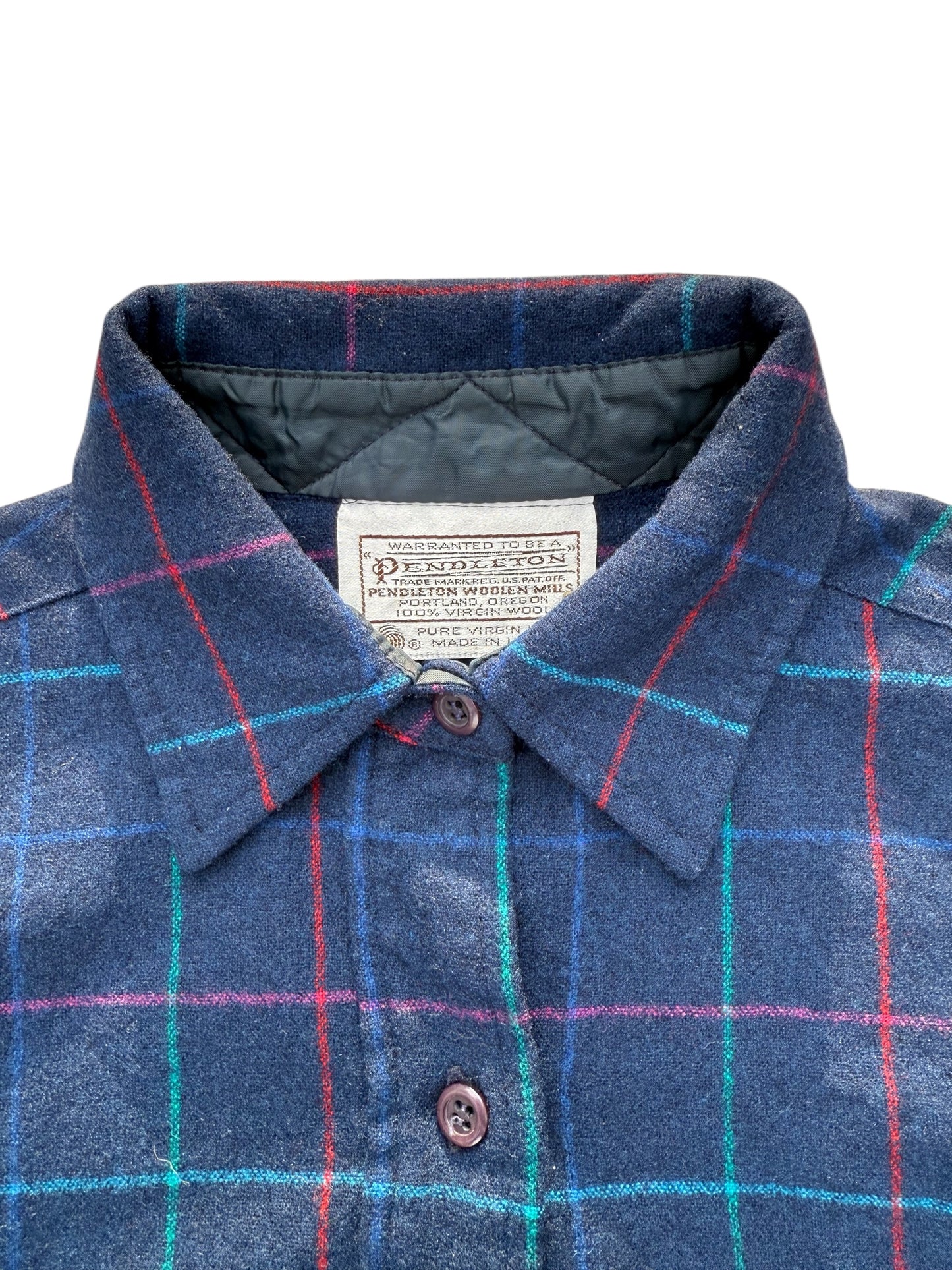 Vintage Pendleton Wool Flannel Shirt Navy Check Plaid USA Made