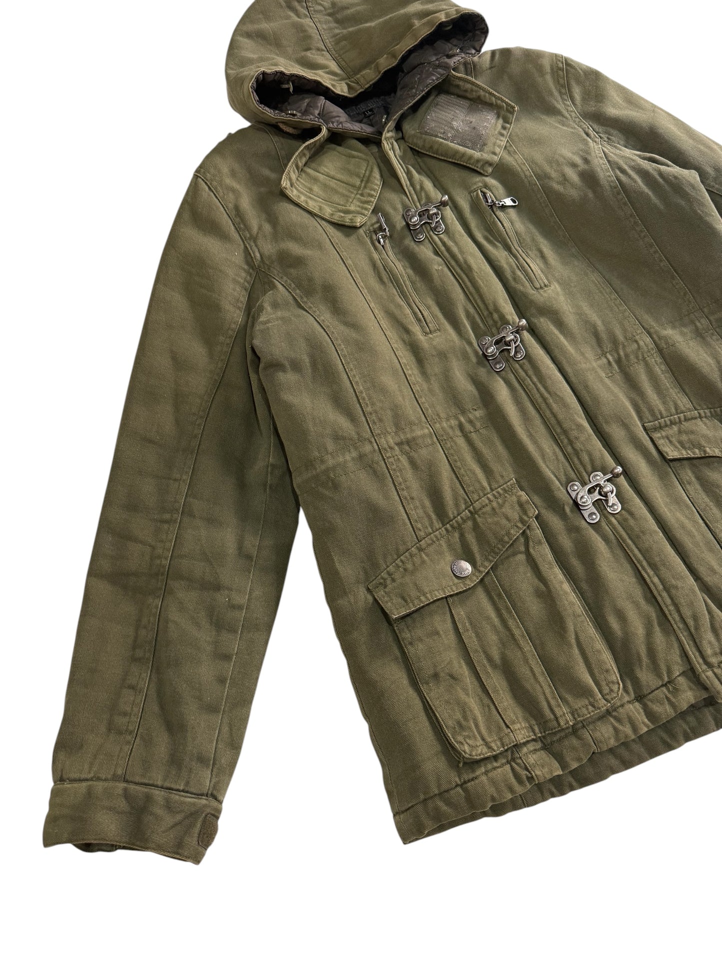 Vintage In The Attic Japan Hooded Military Jacket Olive Green Fireman Clasp Parka