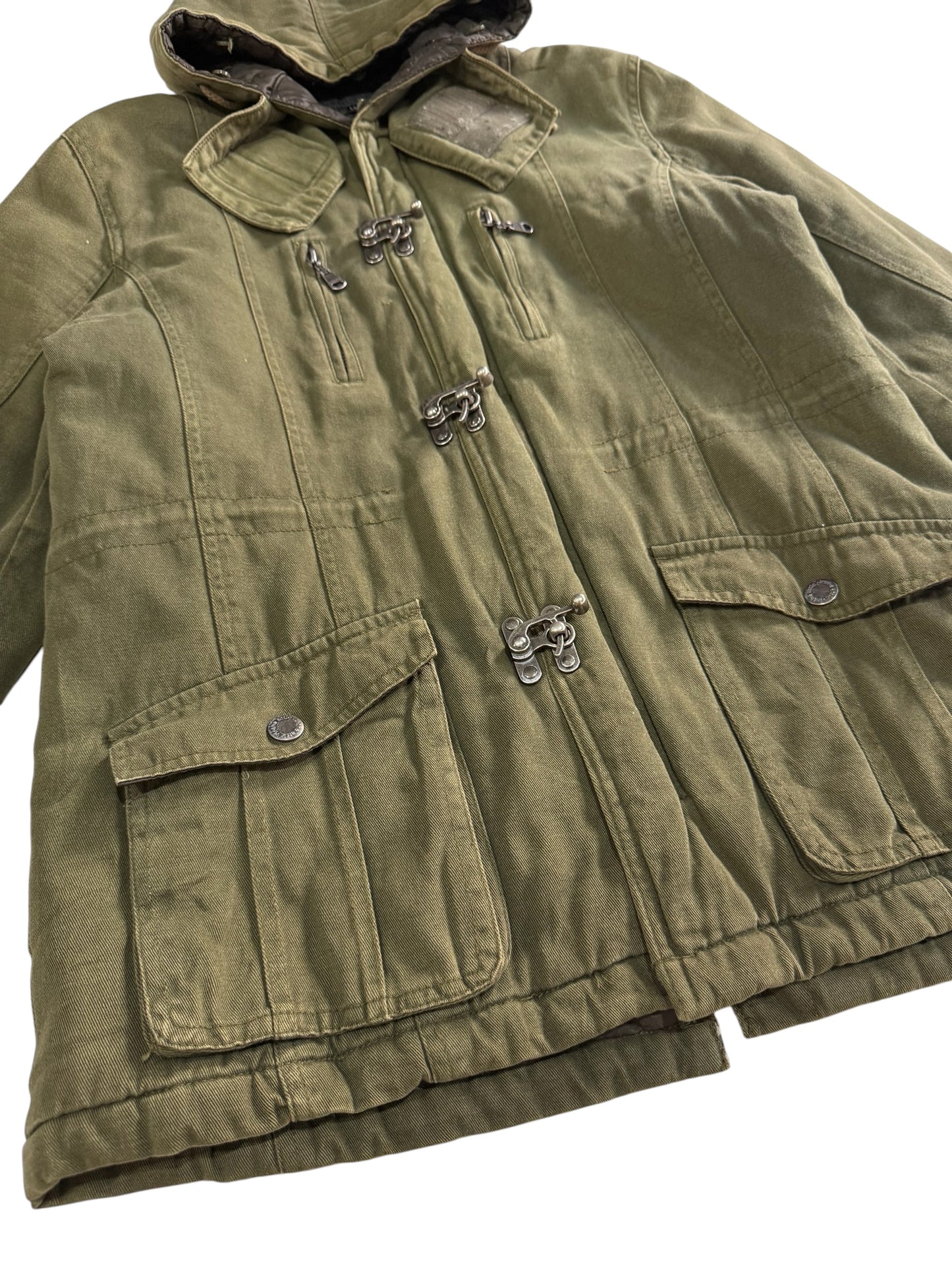 Vintage In The Attic Japan Hooded Military Jacket Olive Green Fireman Clasp Parka