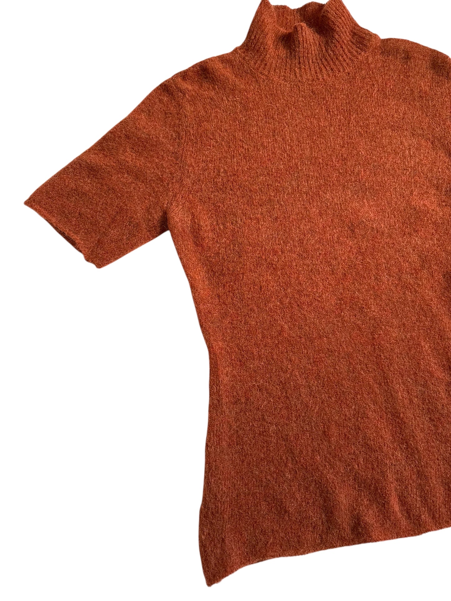 Morgano Made in Italy Mohair Merino Wool Mock Neck Short Sleeve Knit Sweater