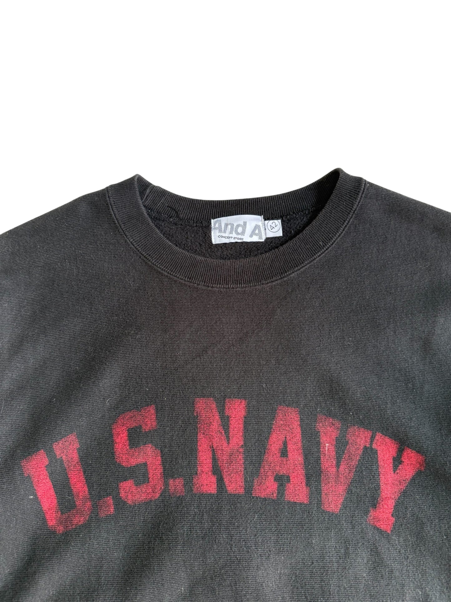 And A U.S. Navy Sweatshirt Heavy Cotton Crewneck Black White Military Style Pullover