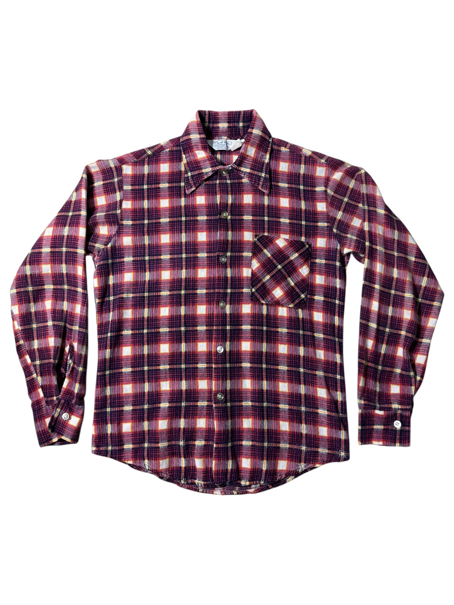 Vintage 1970s Prest-Rite Plaid Flannel Shirt Permanent Press USA Made