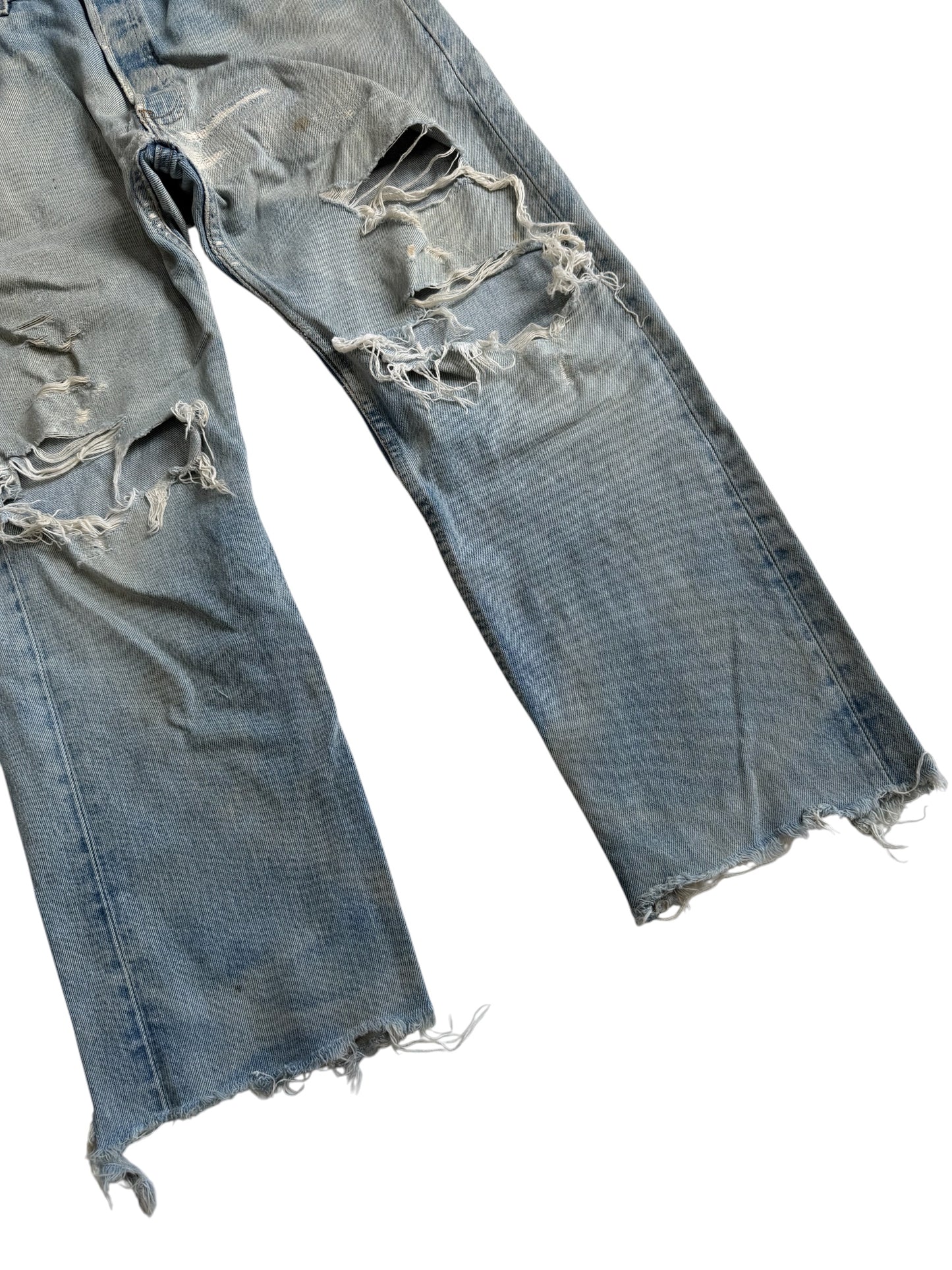 Vintage Levis 501XX Distressed Cropped Jeans Made in USA Light Wash Denim