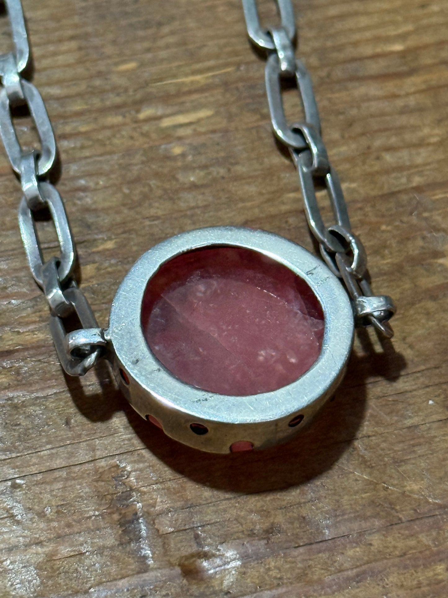 Vintage Red Stone Bracelet Sterling Silver Chain Link