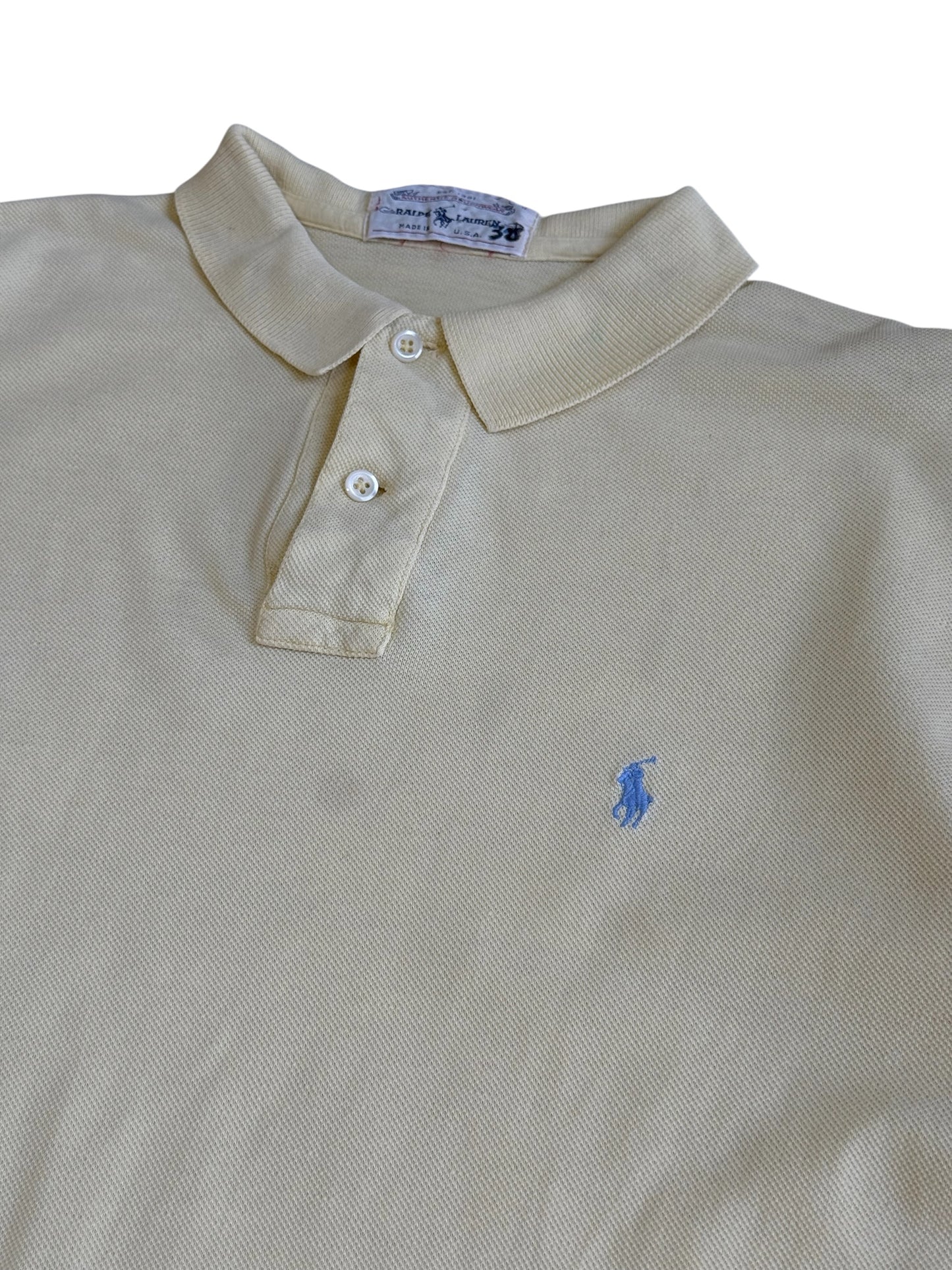 Vintage 80s Ralph Lauren Authentic Roughwear Yellow Polo Shirt Made In Usa