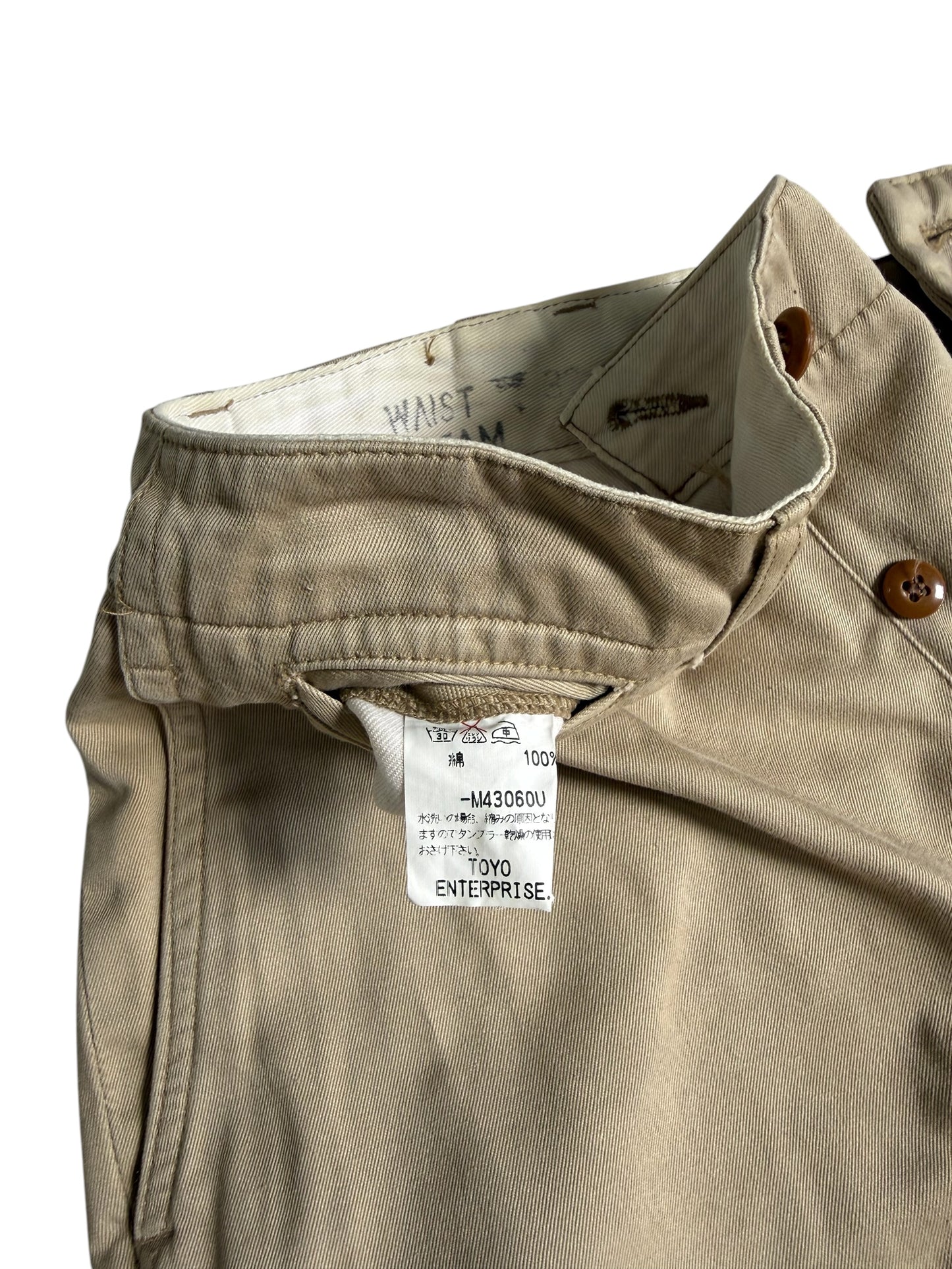 Vintage Toyo Enterprise Japan Military Chino Pants Khaki Beige Workwear Trousers