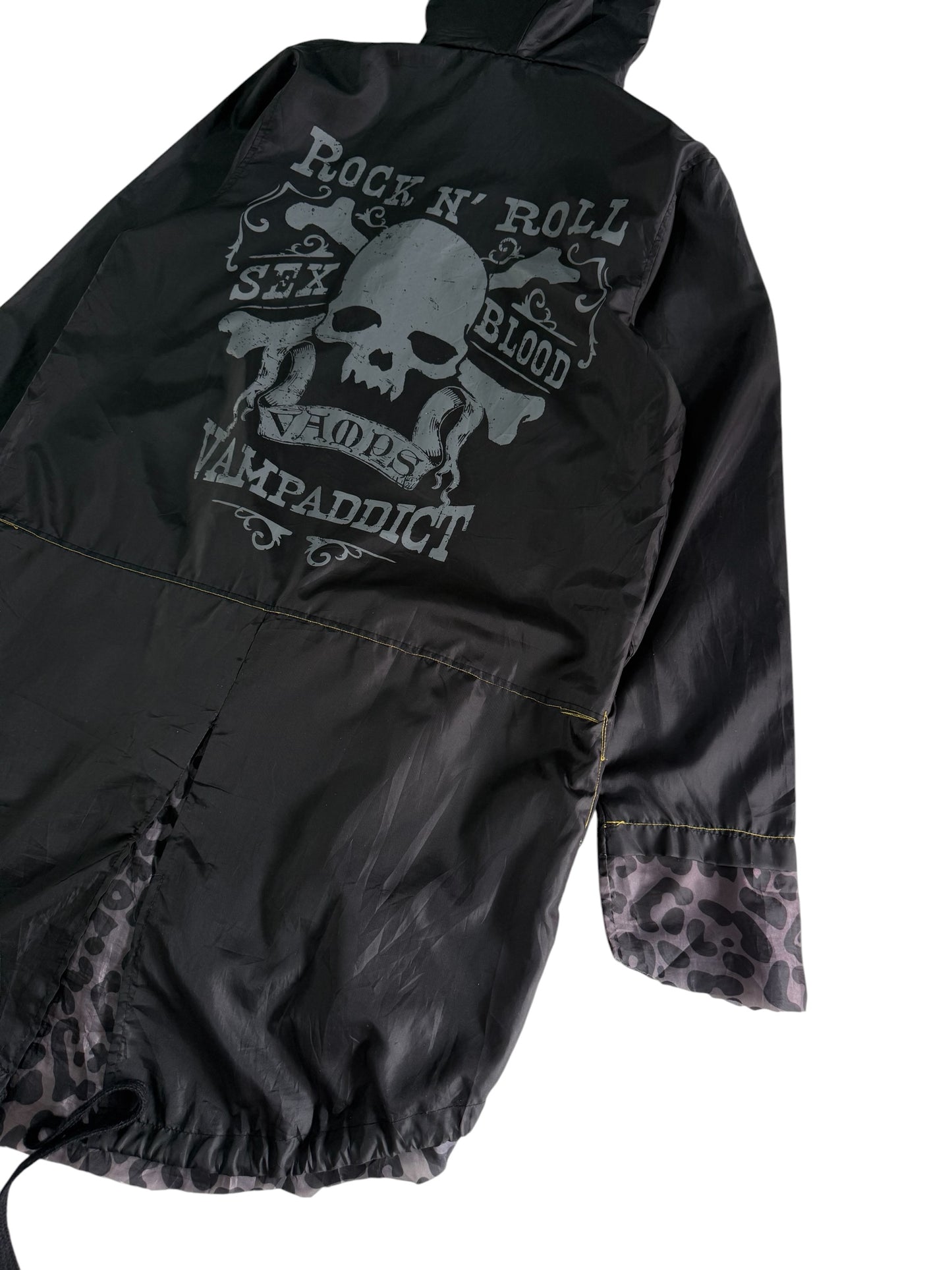 Vampaddict Gothic Hooded Rain Parka Jacket Rock N Roll Skull Graphic