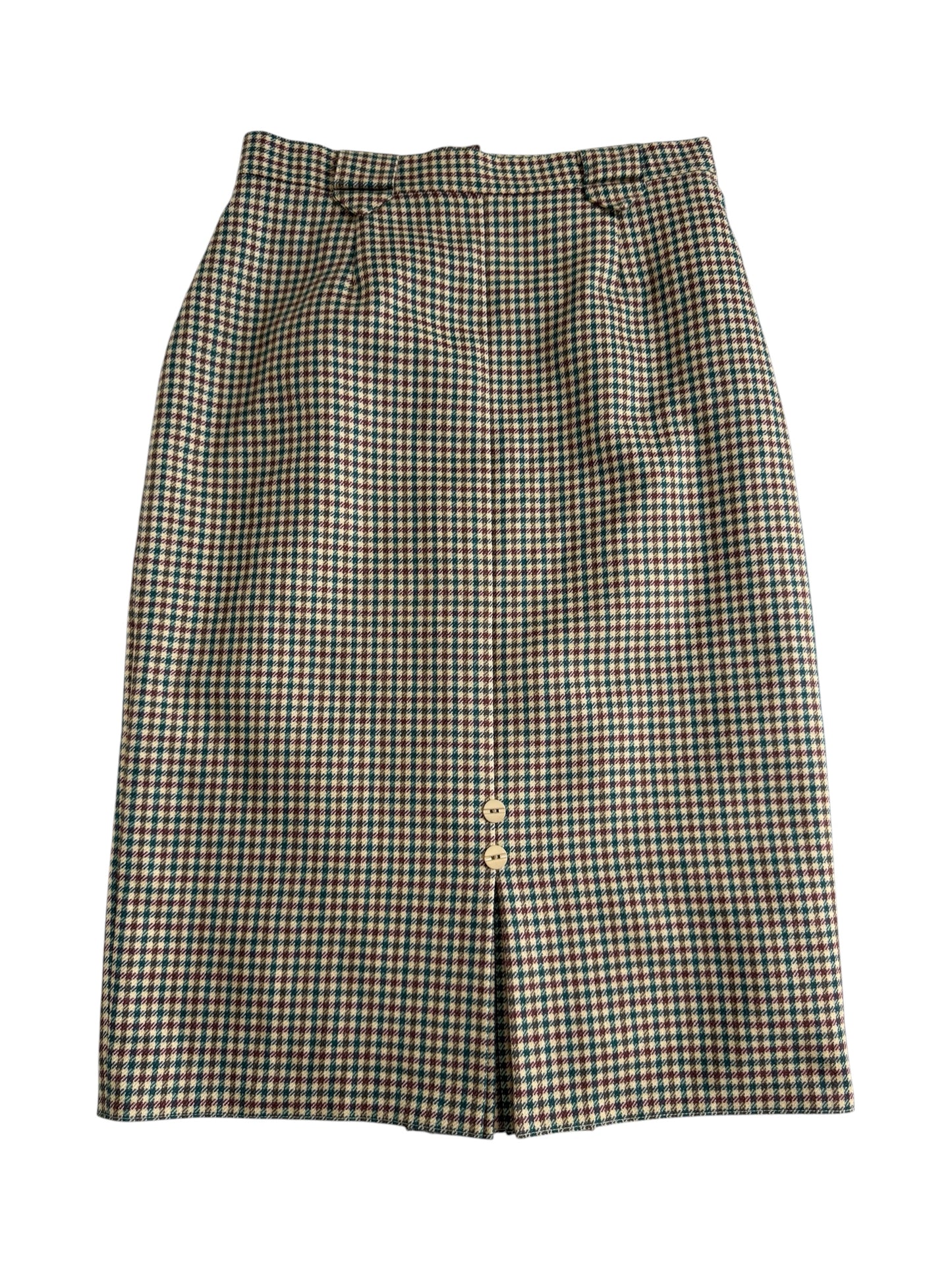 Vintage 80s Virgin Wool Houndstooth Midi Skirt