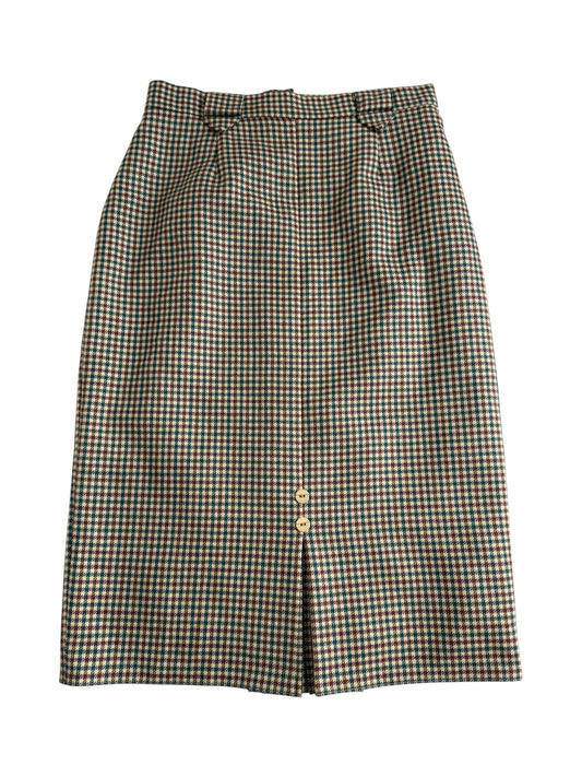 Vintage 80s Virgin Wool Houndstooth Midi Skirt