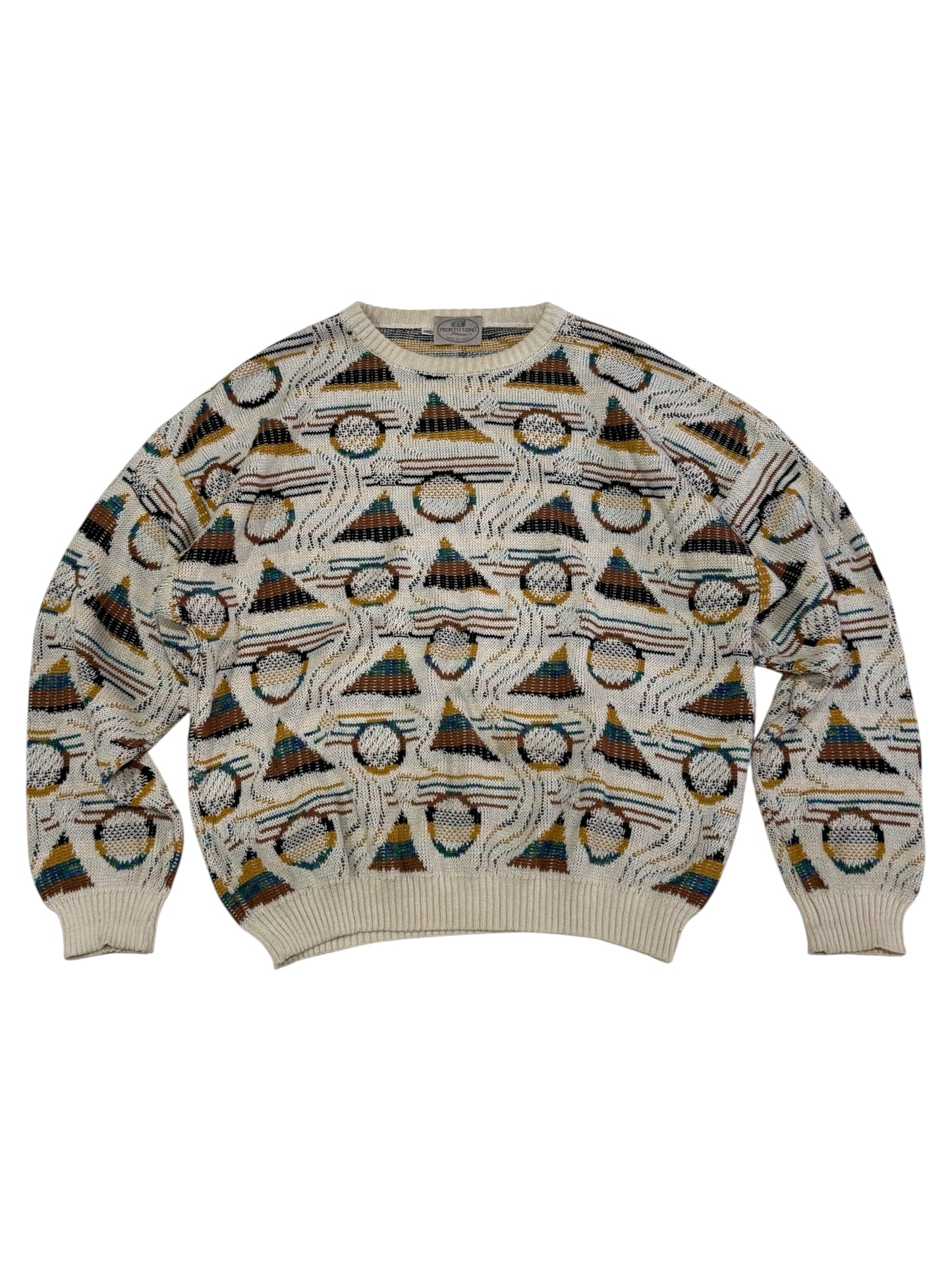 Vintage Pronto Uomo Firenze Geometric Knit Sweater Abstract 90s Made In Italy