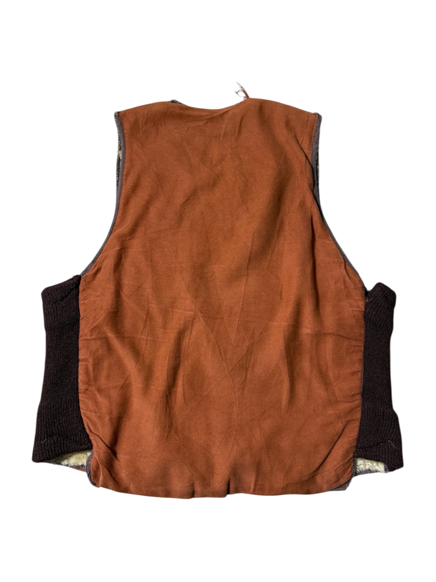 Vintage Shearling Lined Workwear Vest 1950s 1960s Brown Zip Front