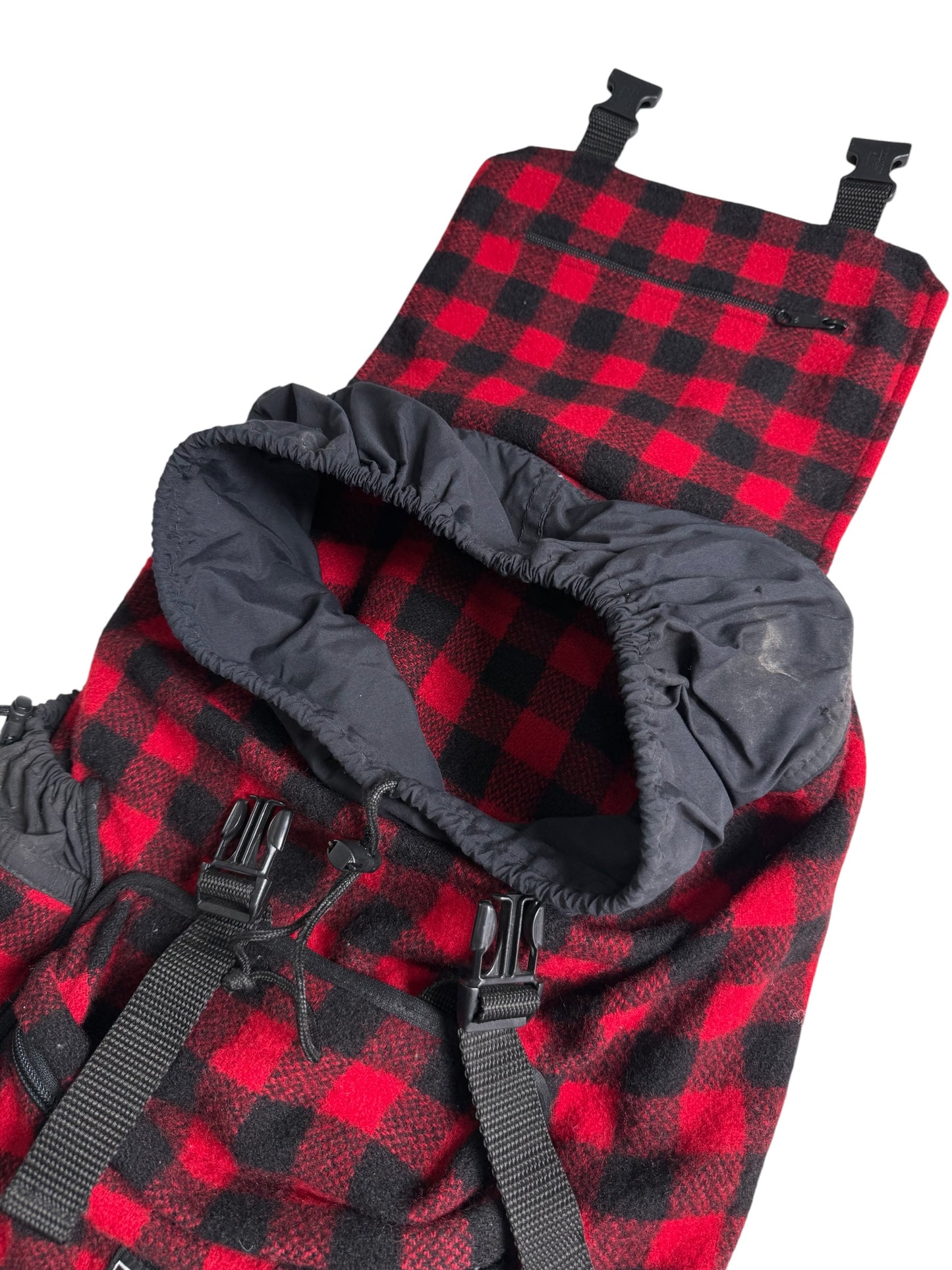 Vintage Johnson Woolen Mills Buffalo Plaid Wool Backpack Made in USA