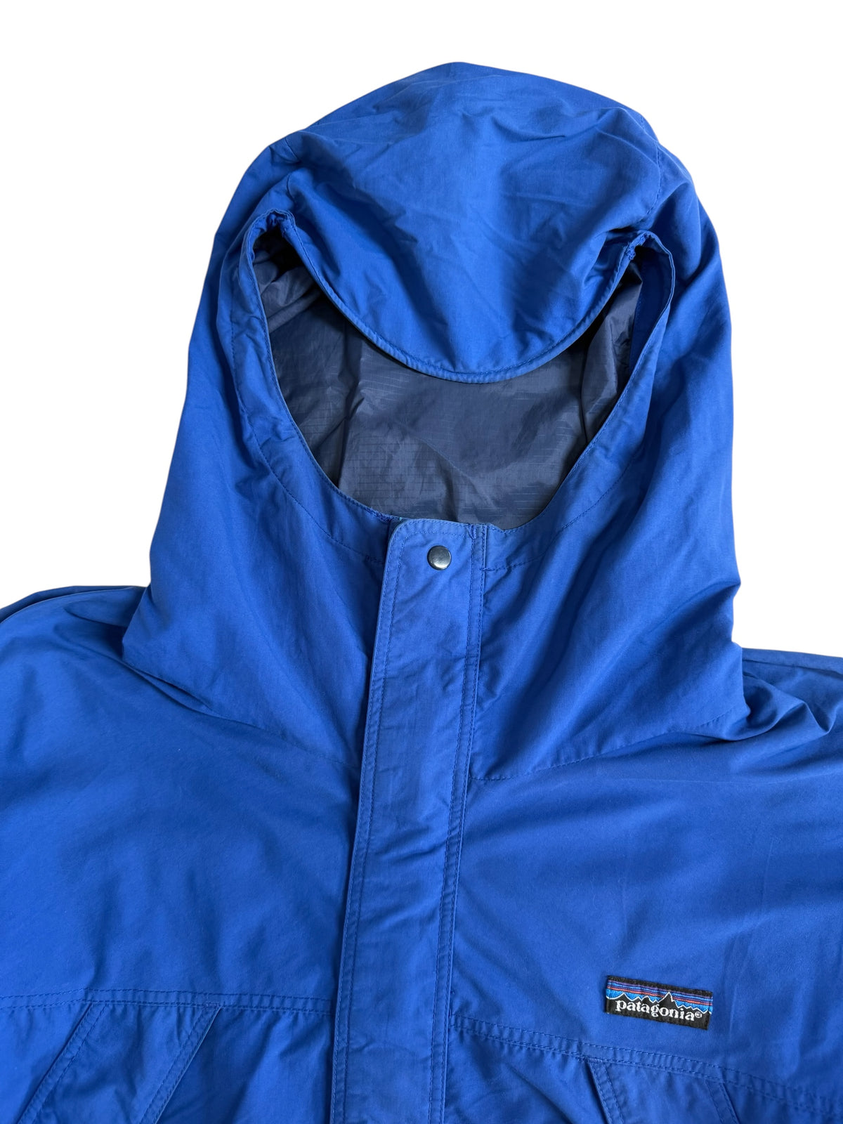 Vintage 1990s Patagonia Hooded Rain Jacket Blue Outdoor Shell Windbreaker