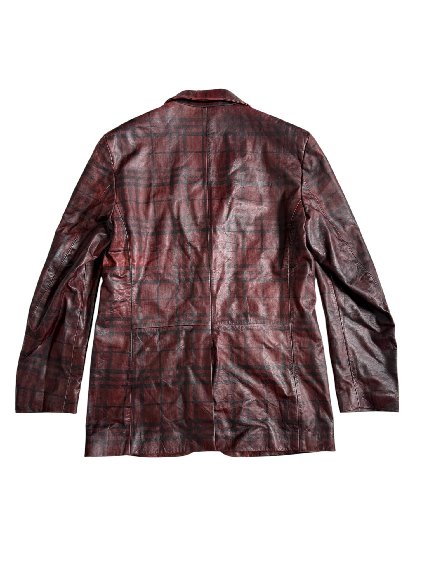 Burberry Leather Plaid Nova Check Blazer Jacket Made In Italy