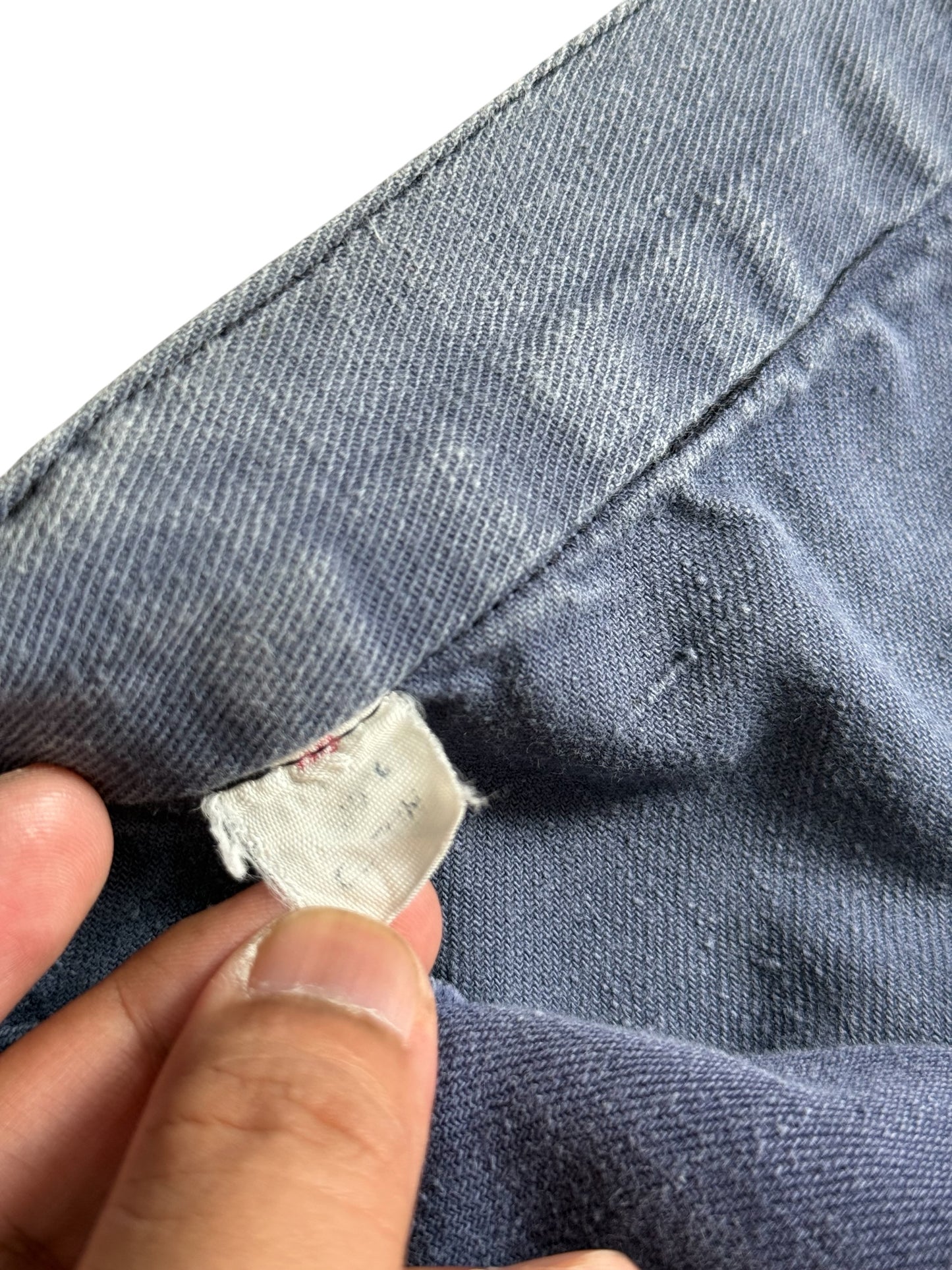 Vintage 1960s-70s French Dry Cotton Twill Work Pants Blue Utility Trousers