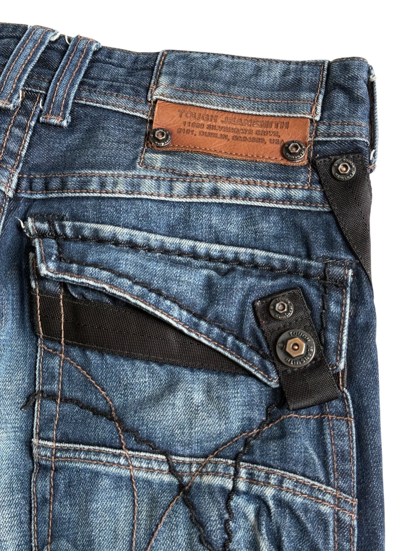 Tough Jeansmith Heavy Duty Utility Denim Jeans Tactical Strap Y2K