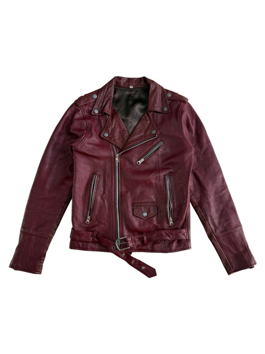 Vintage Burgundy Leather Biker Jacket Women’s Motorcycle Jacket
