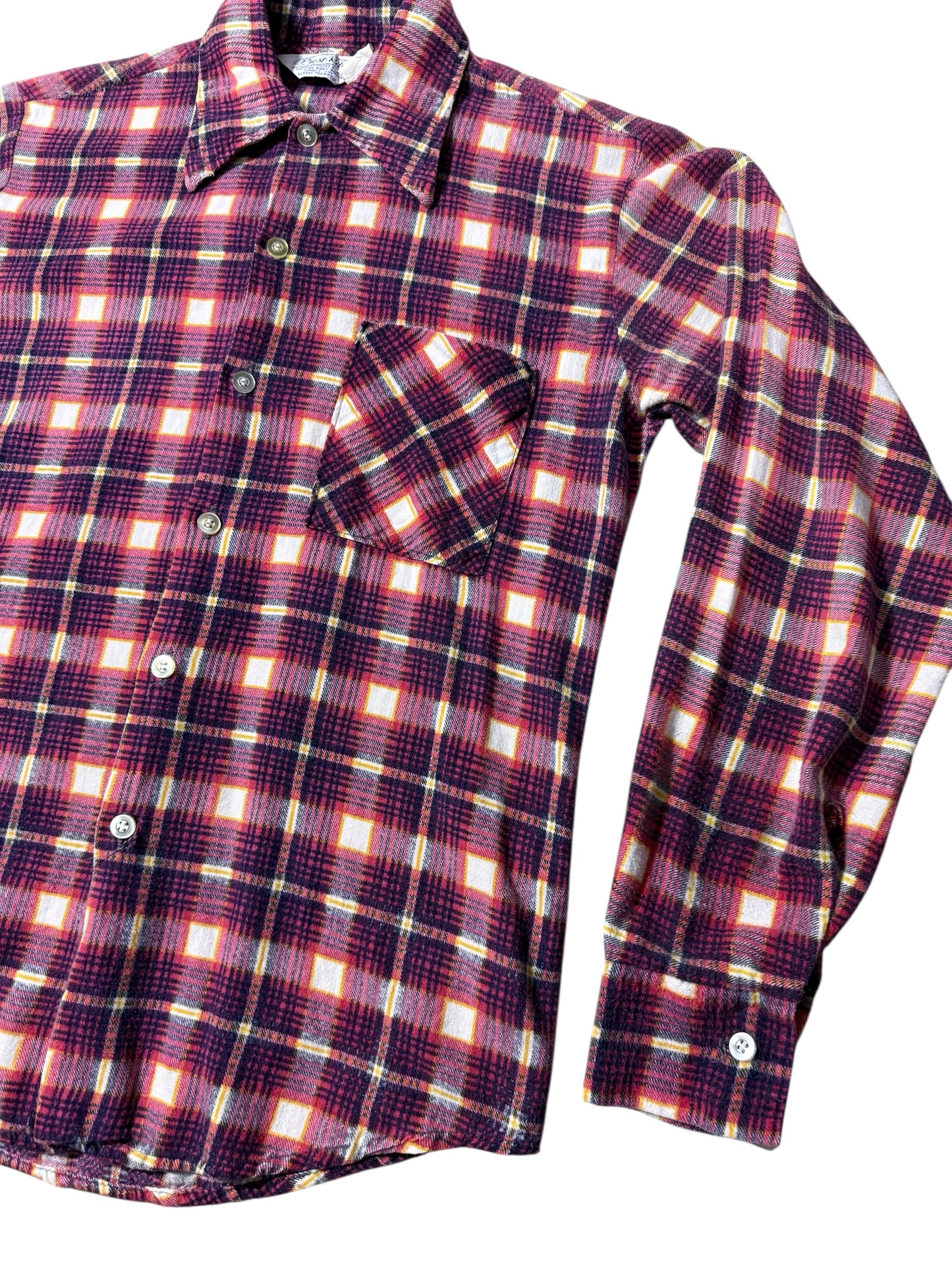 Vintage 1970s Prest-Rite Plaid Flannel Shirt Permanent Press USA Made
