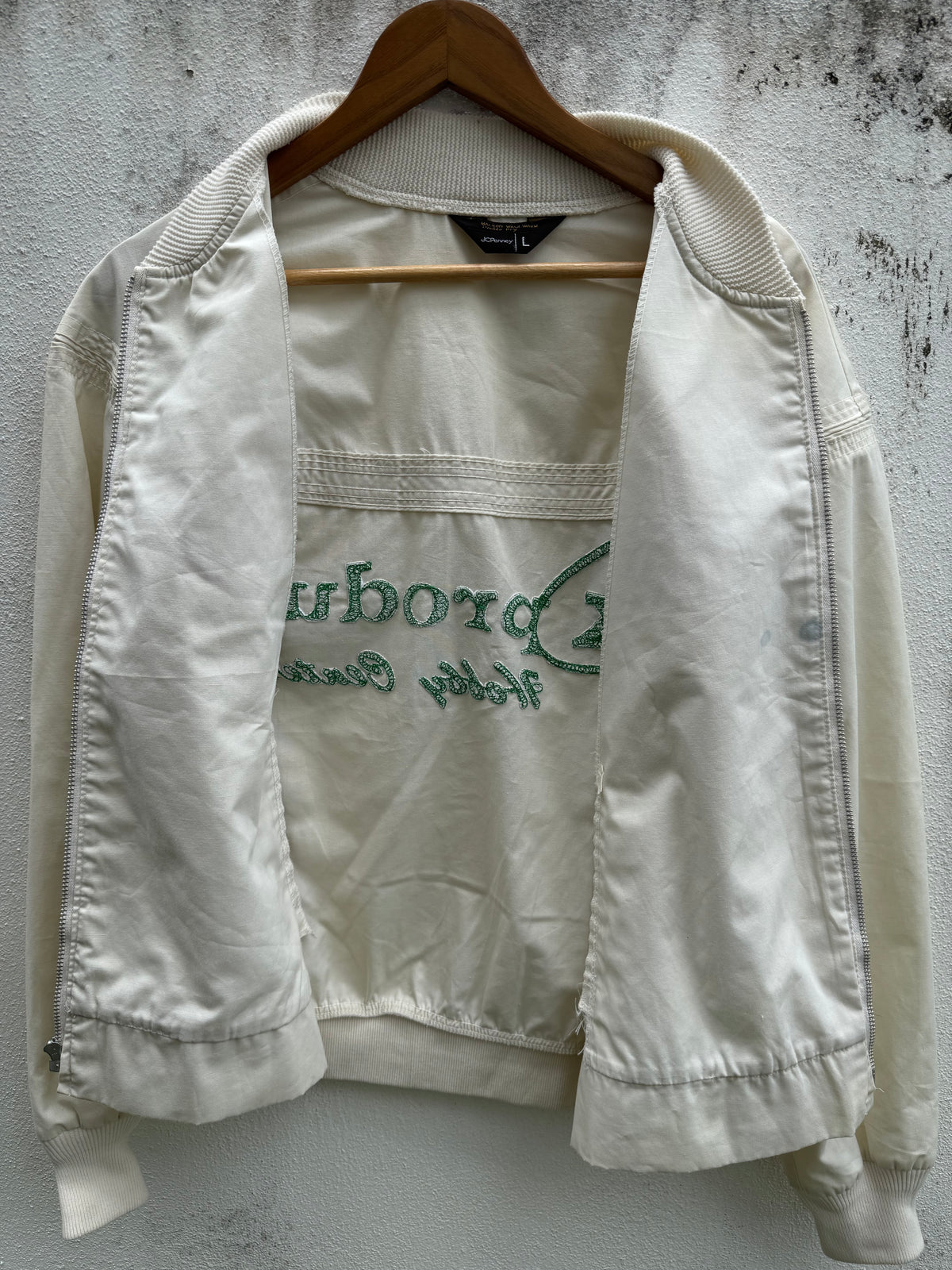 Vintage 70s 80s Hobby Center Staff Bomber Jacket Chain Stitch