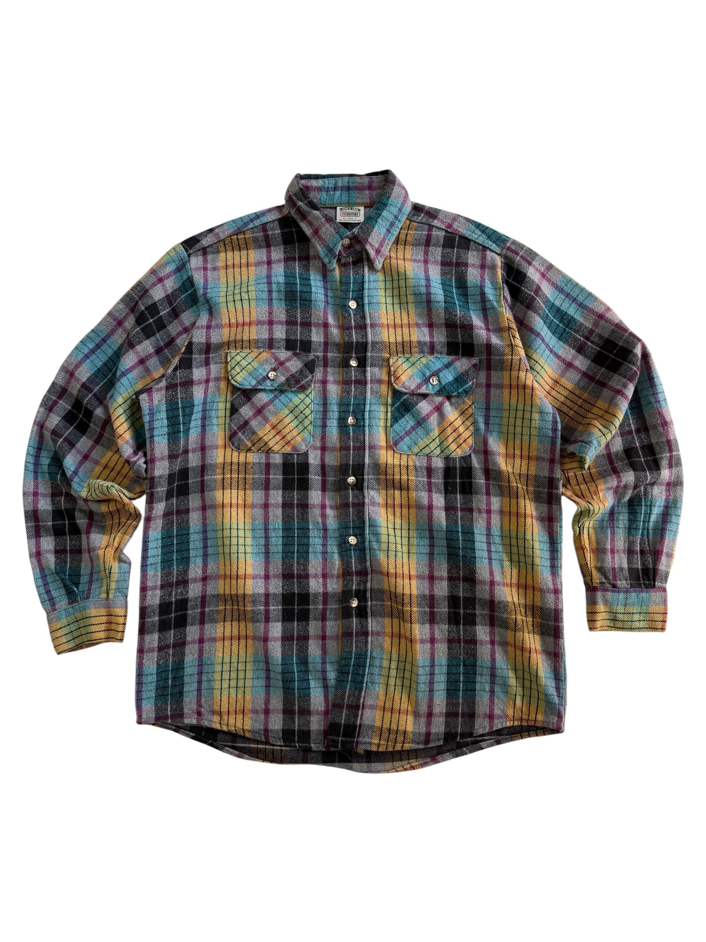 Vintage 1980s–90s Five Brother Plaid Flannel Shirt Made in USA