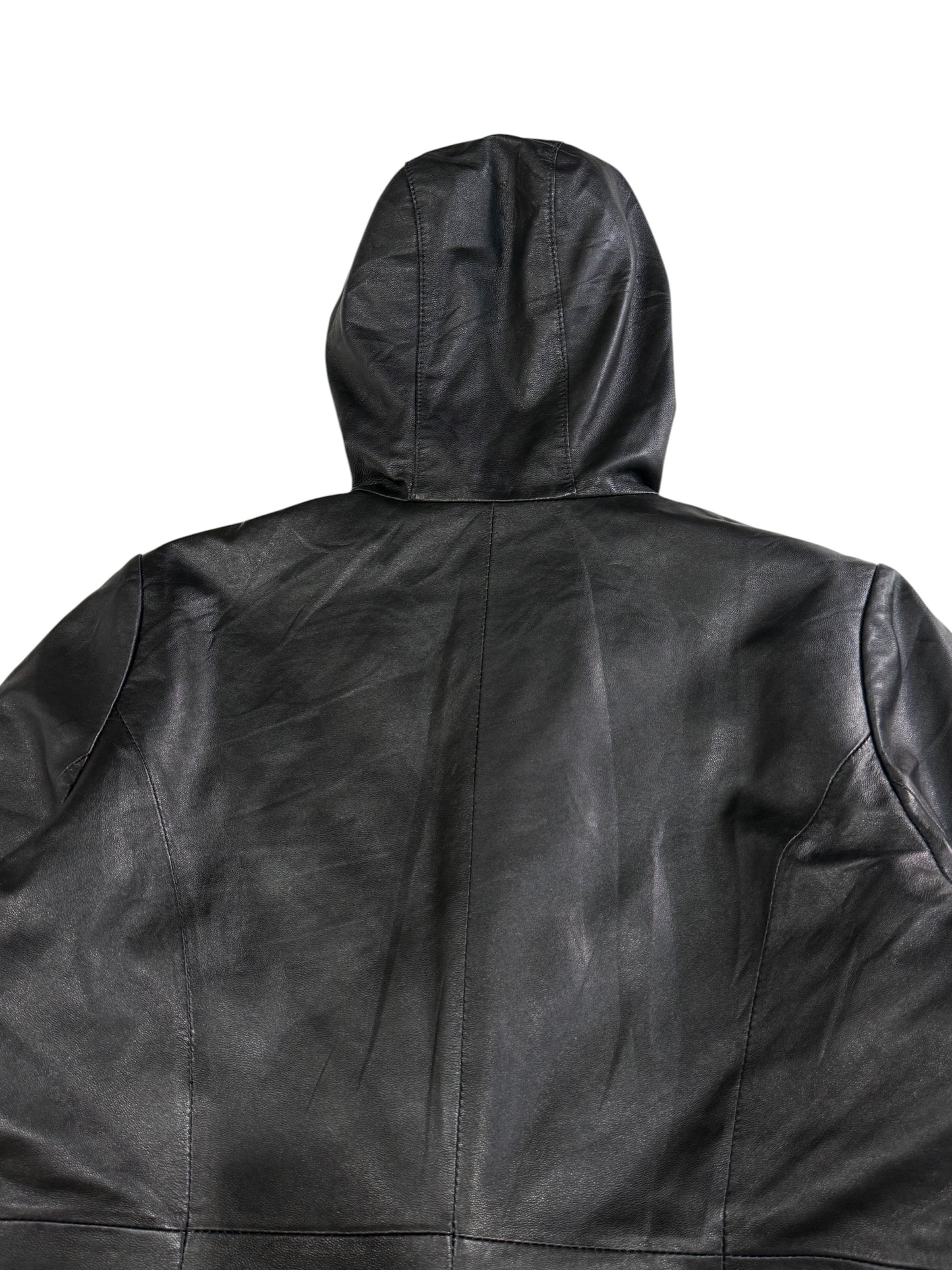 Vintage Balmain Paris Lambskin Leather Down Puffer Coat Women Hooded