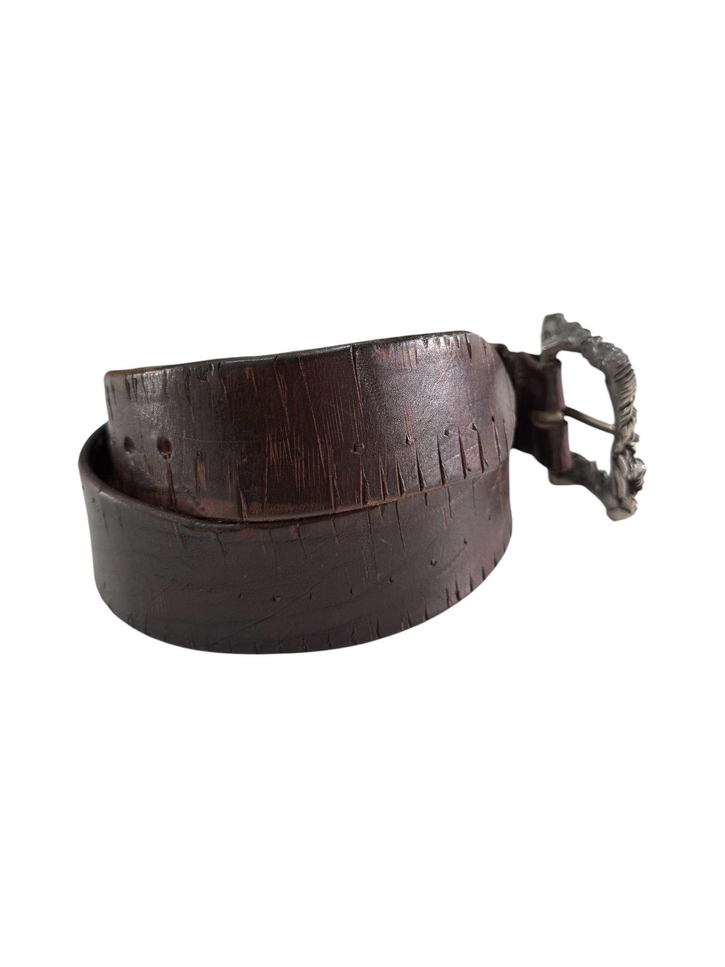 Vintage Steve Norelli Bridle Leather Belt Solid Pewter Buckle Made in England