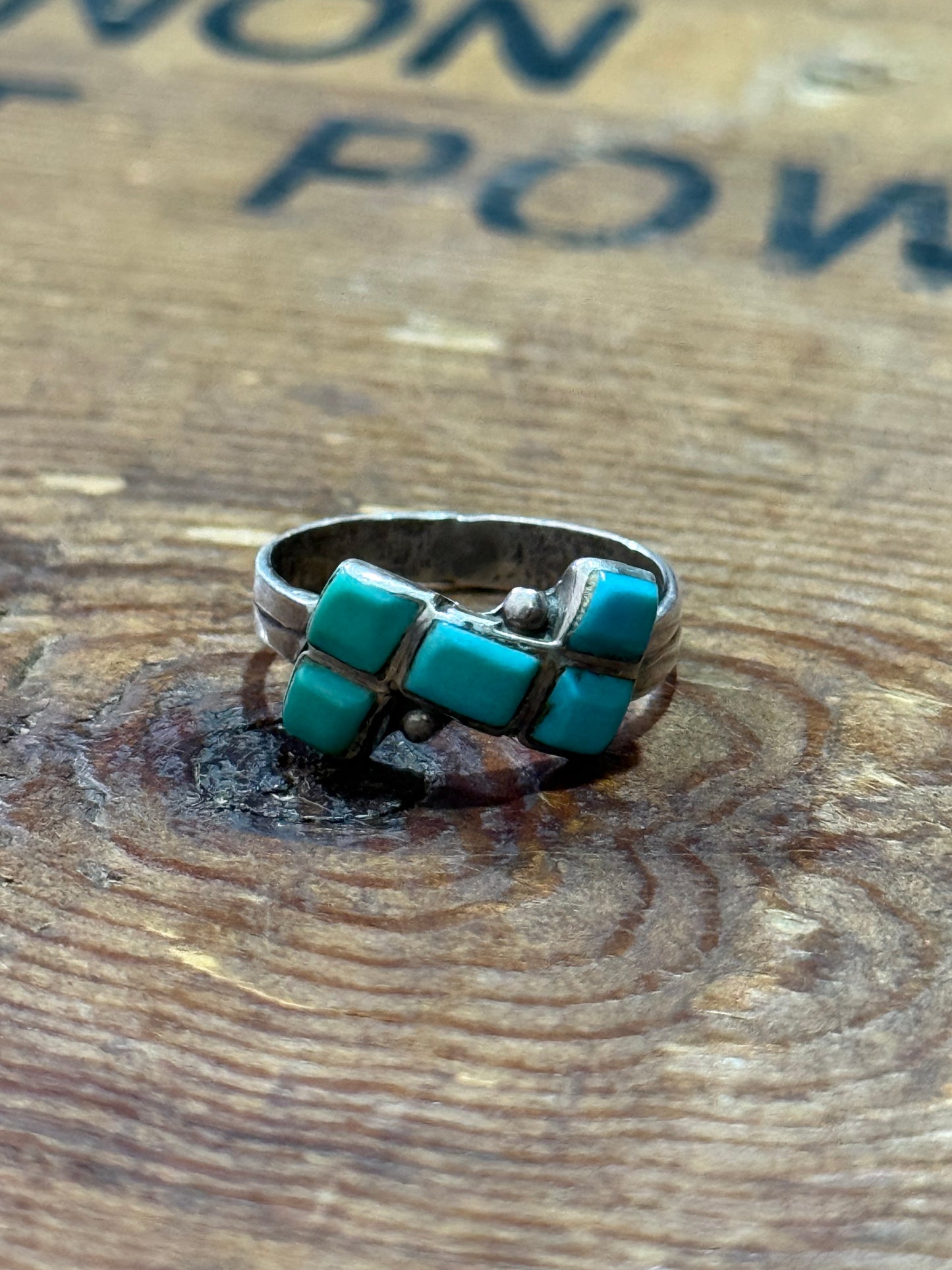 Vintage Turquoise Inlay Cluster Ring Sterling Silver Minimal Design