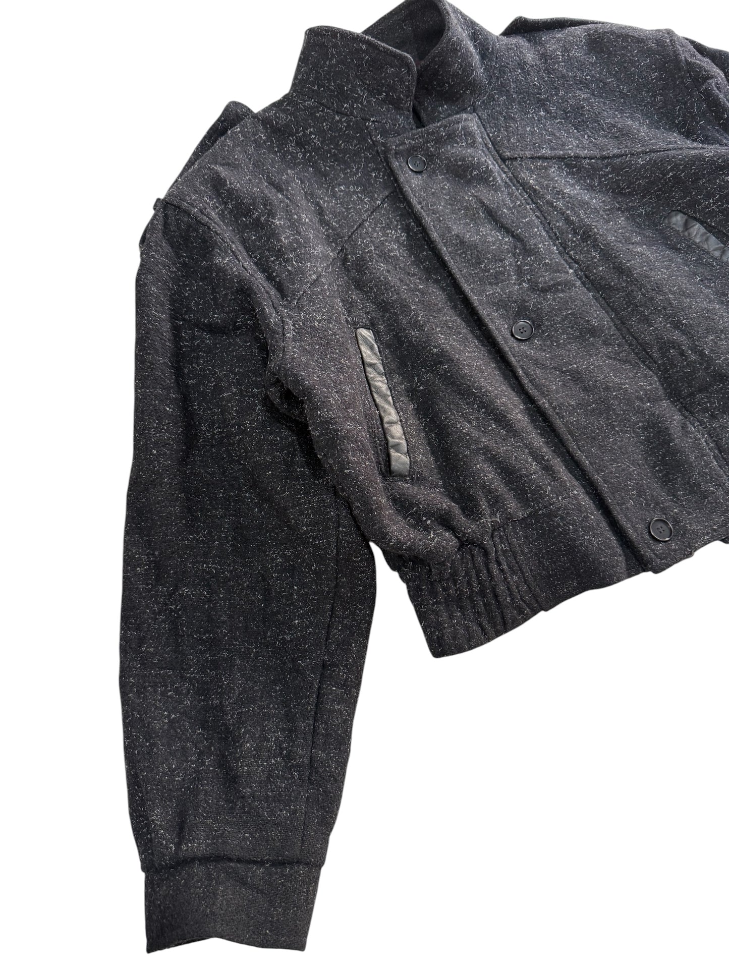 Vintage 80s Tweed Flight Bomber Jacket Salt & Pepper Men Zip Button Epaulets