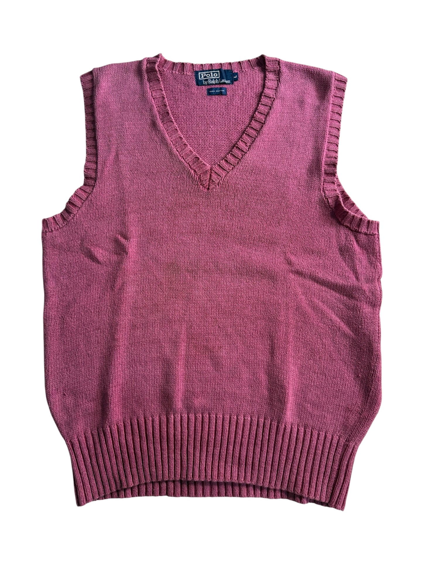 Polo Ralph Lauren Cotton Knit Vest Faded Maroon V Neck