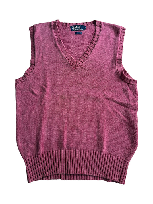 Polo Ralph Lauren Cotton Knit Vest Faded Maroon V Neck