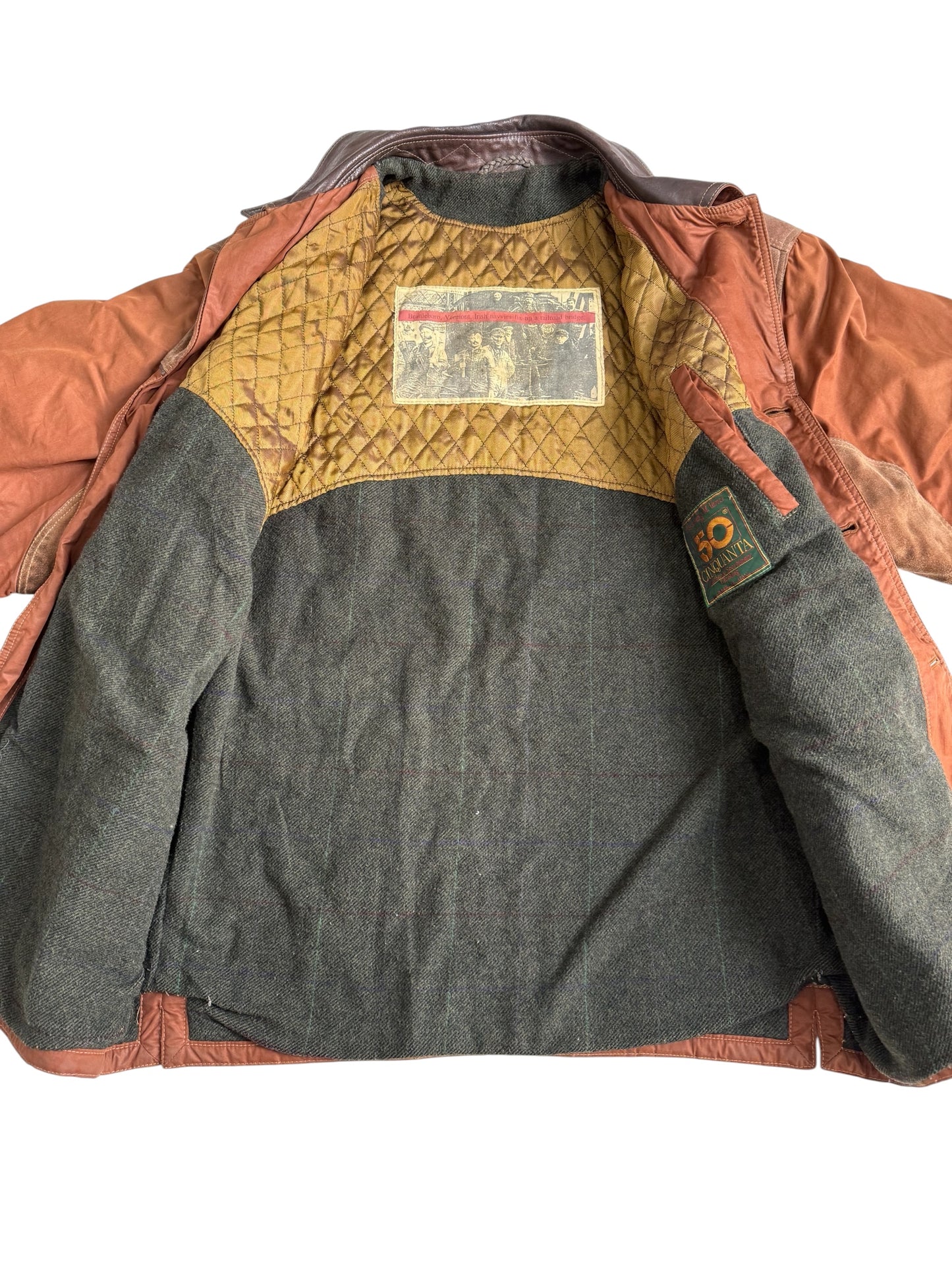 Vintage 1980s Cinquanta Leather Trim Hunting Jacket Made in Italy