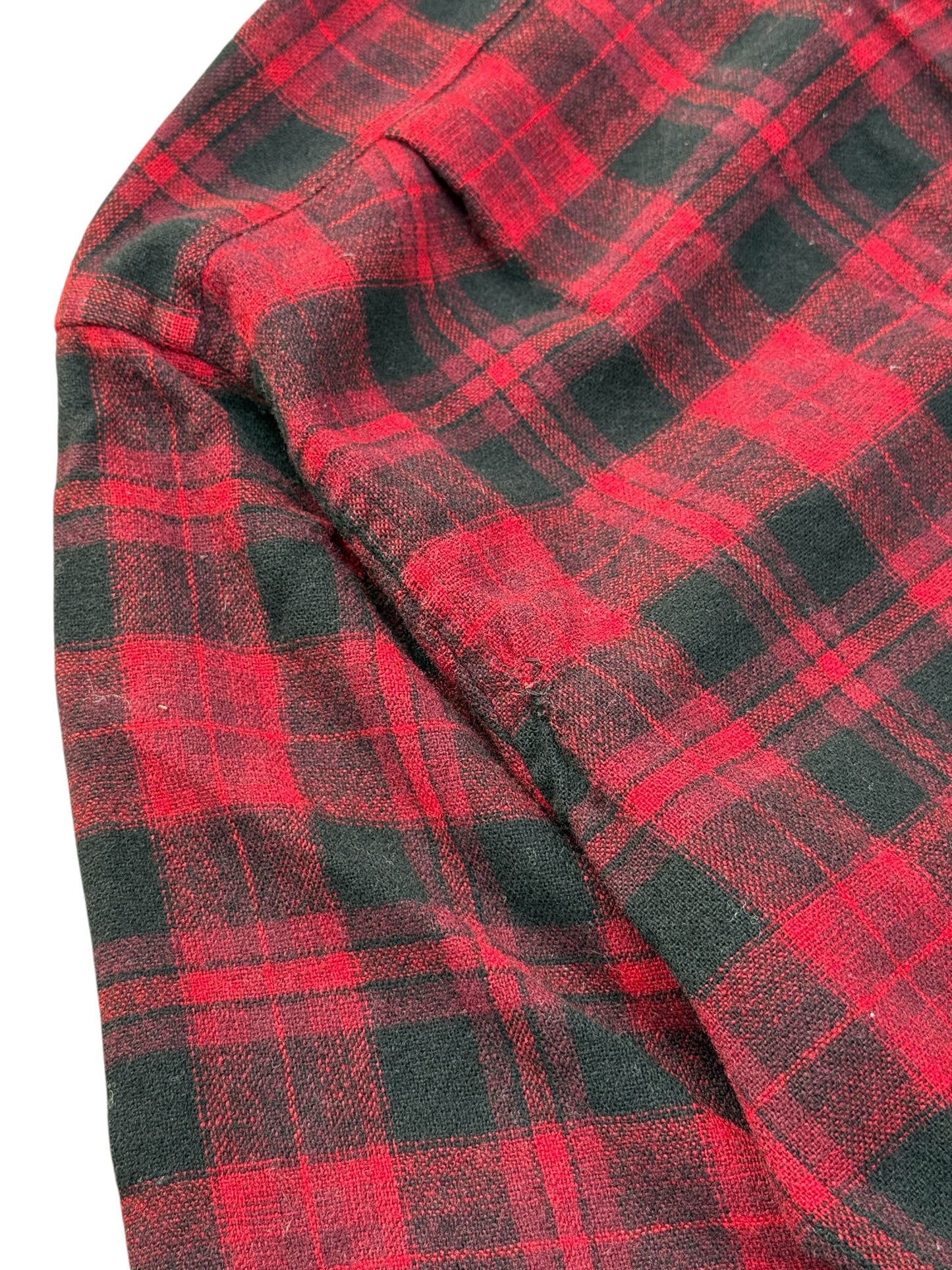 Vintage 1960s–70s Pendleton Red Black Plaid Virgin Wool Loop Collar Shirt Jacket USA